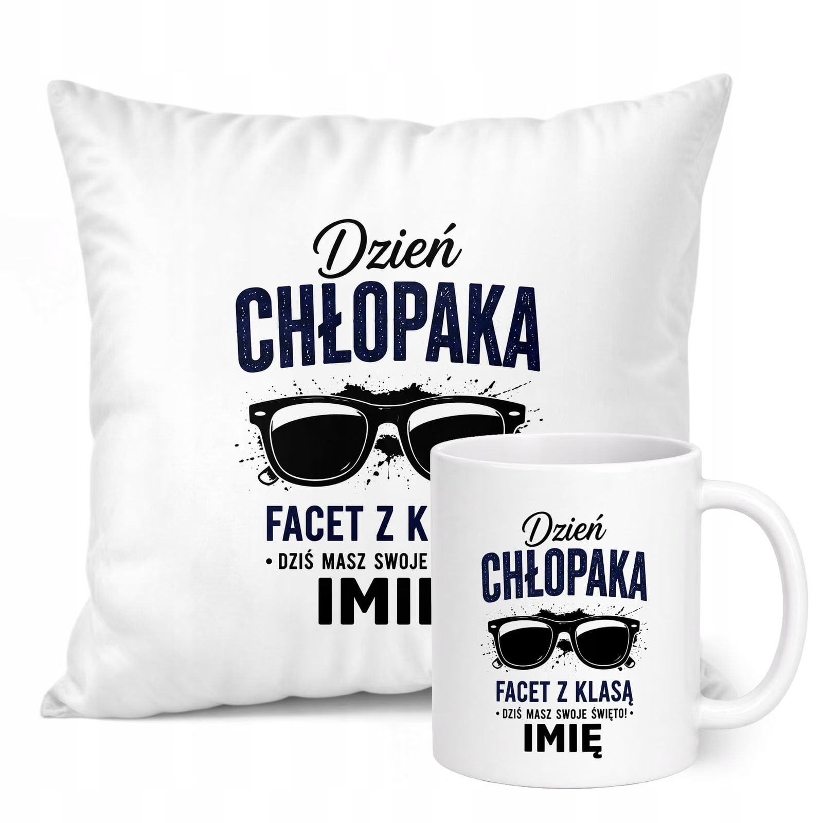 Zestaw Personalizowany Kubek Biały Poduszka Dzień Chłopaka Z Nadrukiem