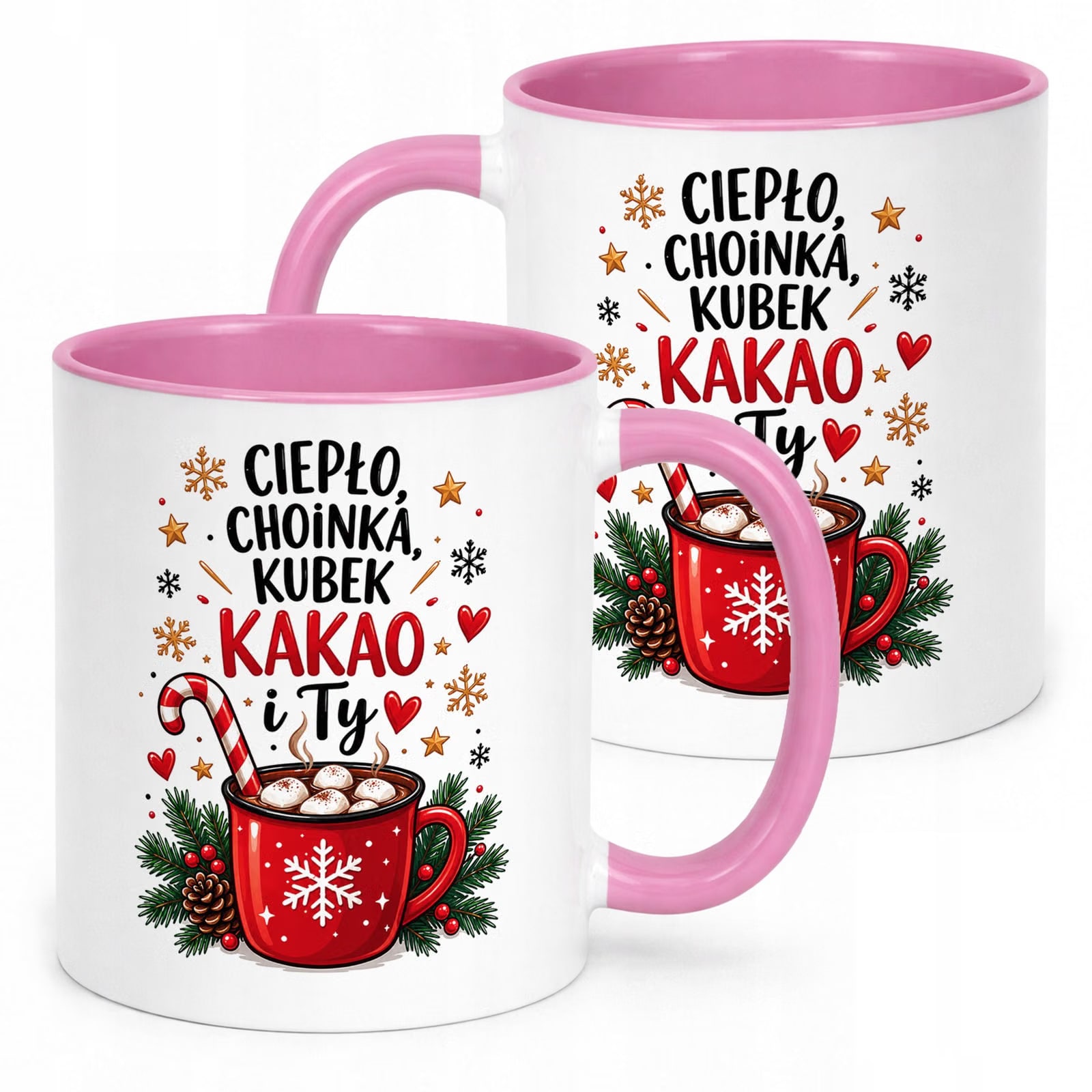 Kubek Różowy z Nadrukiem Boże Narodzenie Mikołajki Święta Kakao Prezent