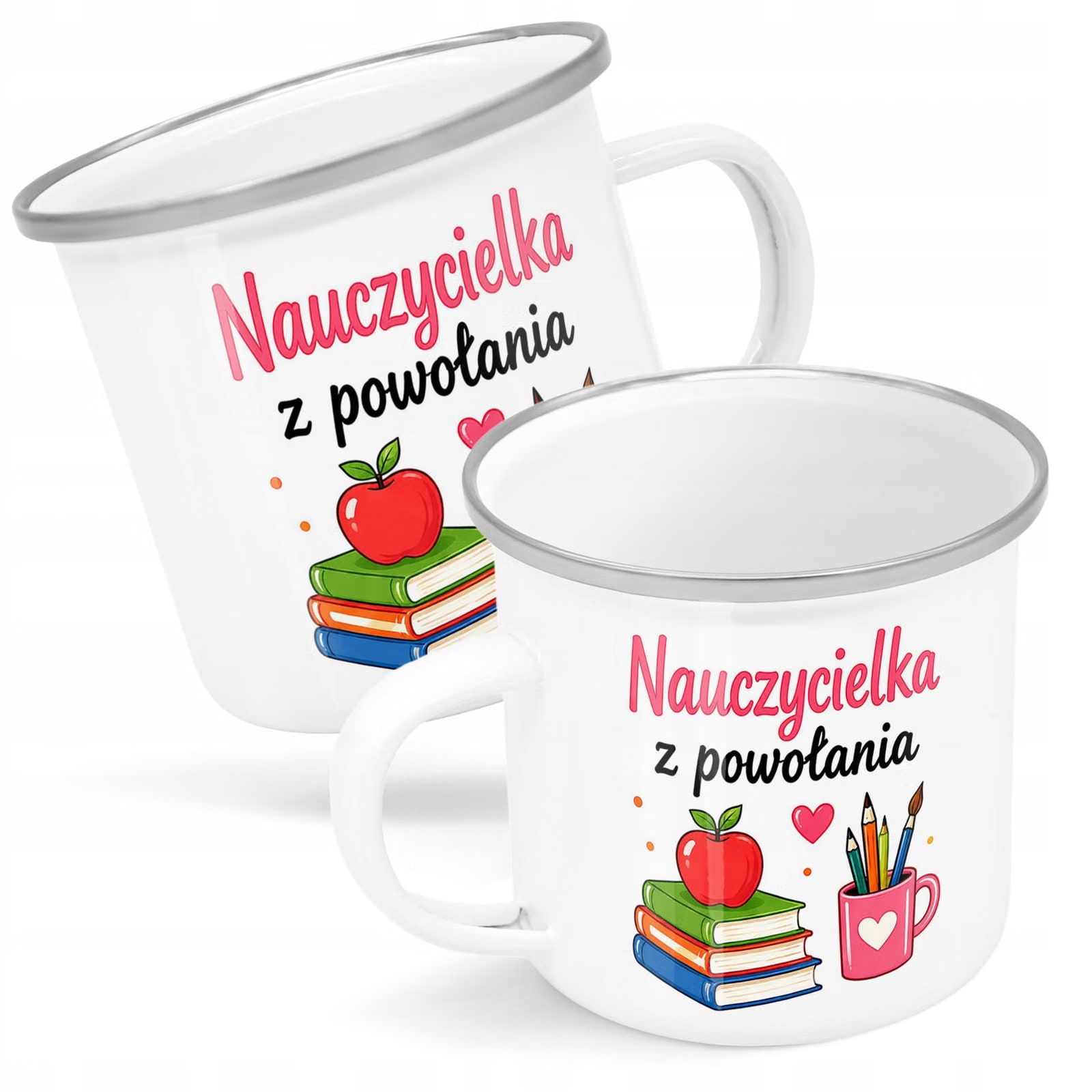 Kubek Emaliowany Dzień Nauczyciela Zakończenie z Nadrukiem Biały Metalowy