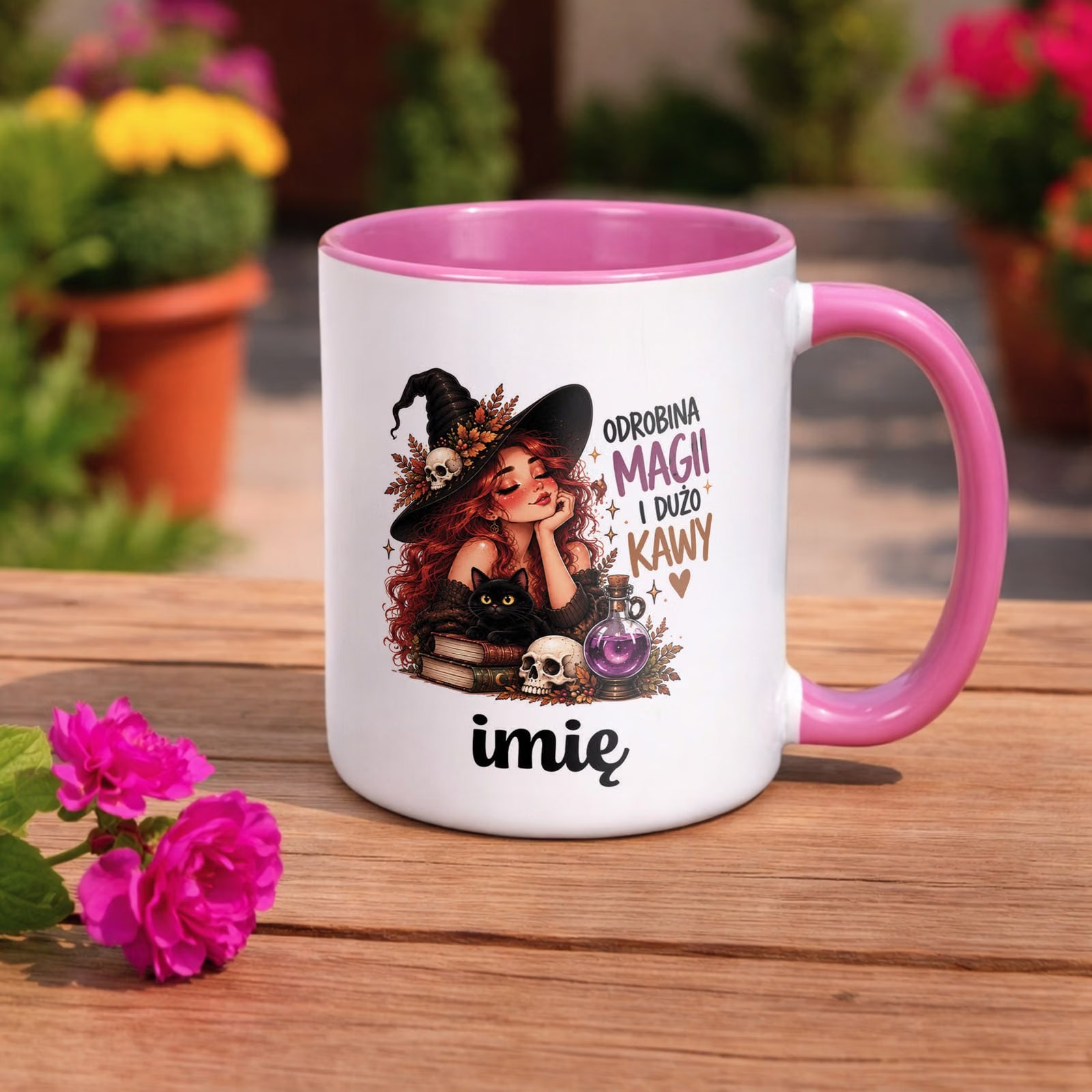 Kubek Różowy Personalizowany z Nadrukiem Dla Kobiet Czarownica Wiedźma
