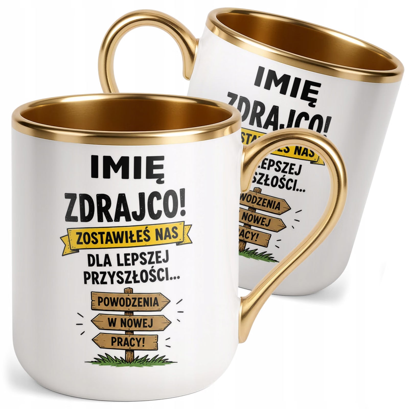 Kubek Personalizowany z nadrukiem Premium Złoty Odejście z Pracy