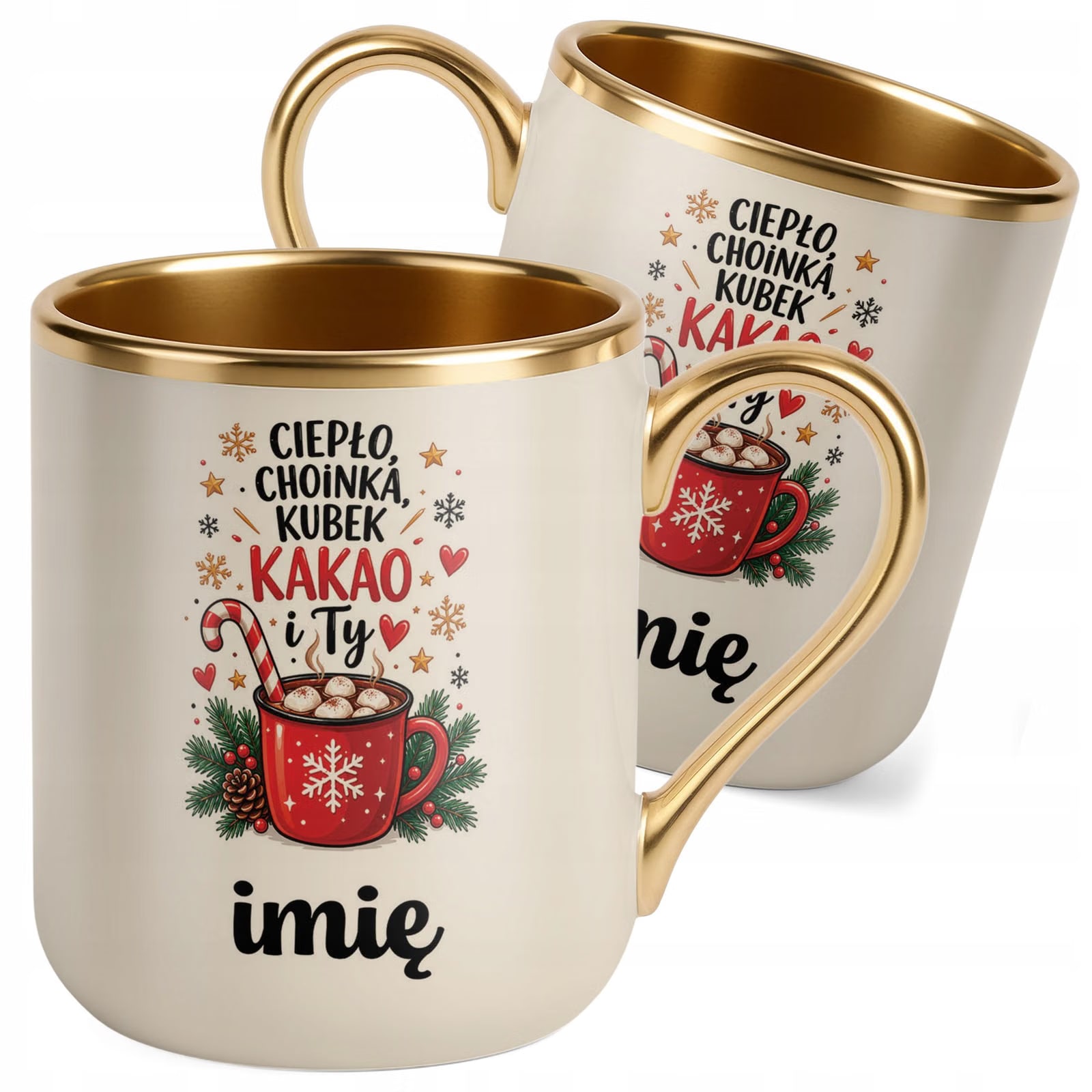 Kubek Personalizowany Premium Złoty Ecru Boże Narodzenie Święta Prezent