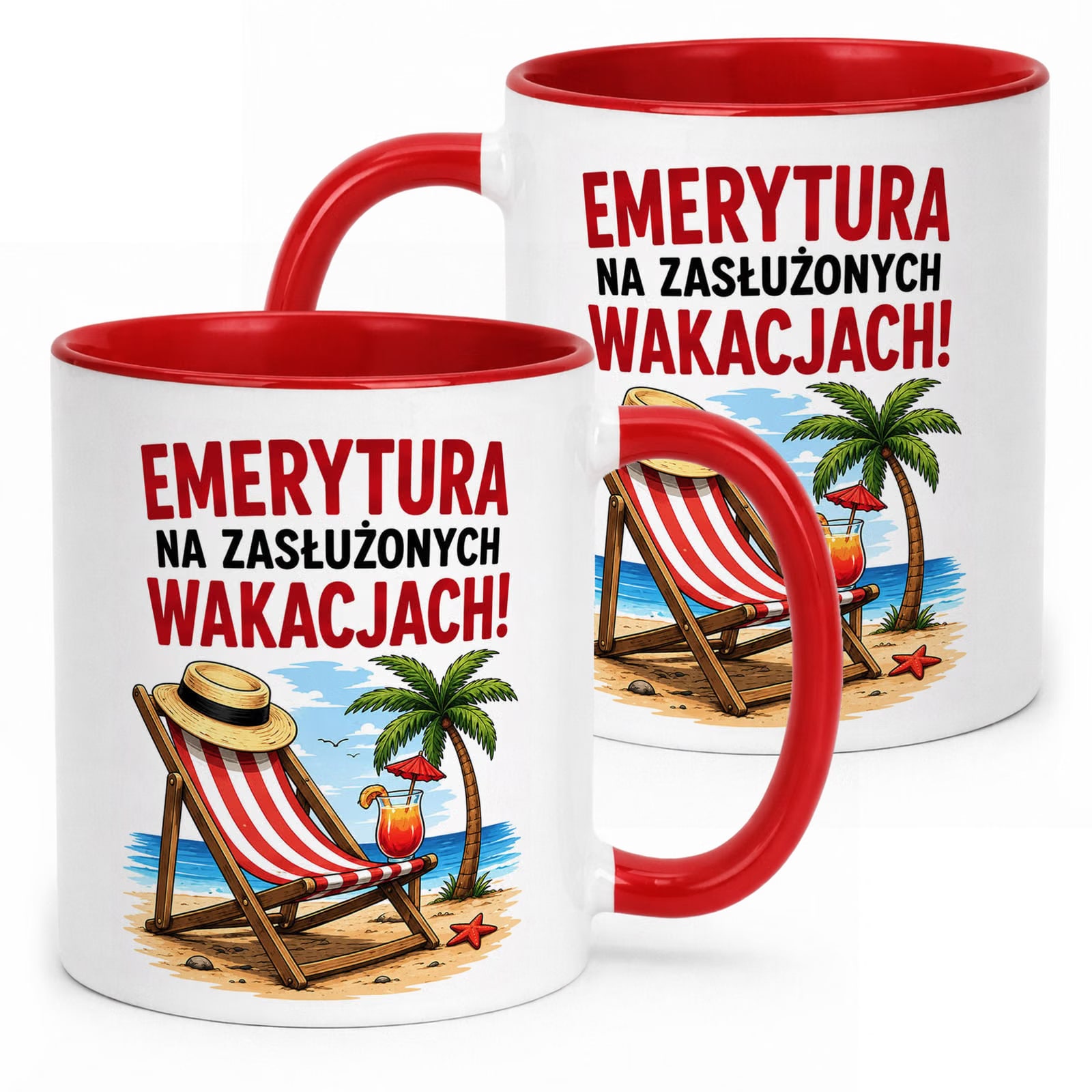 Kubek Czerwony z nadrukiem Emerytura Dla Emeryta Emerytki Upominek Prezent