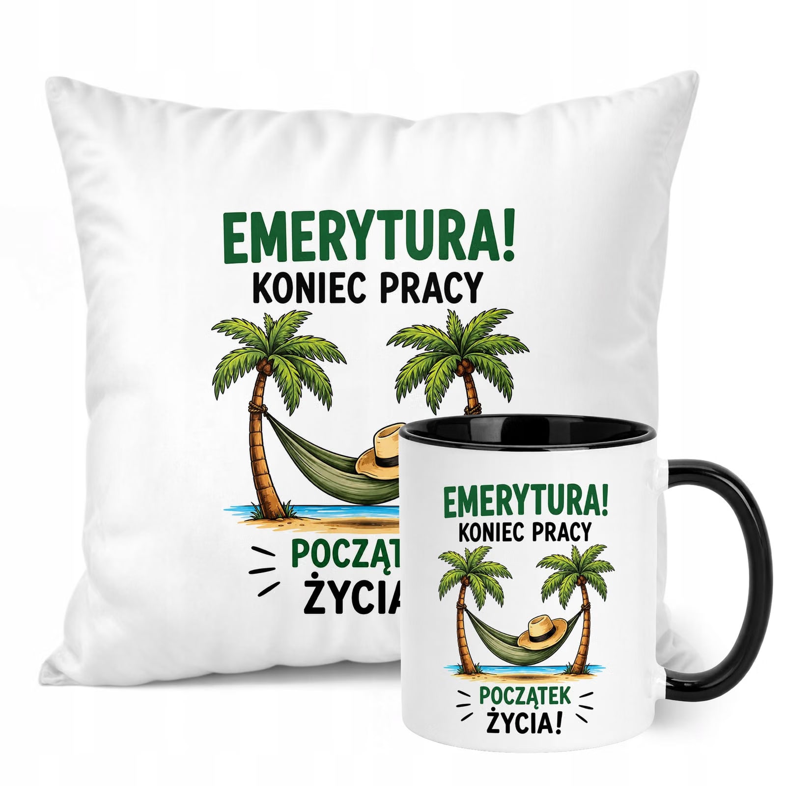 Zestaw Kubek Czarny Poduszka Z Nadrukiem Emerytura Prezent