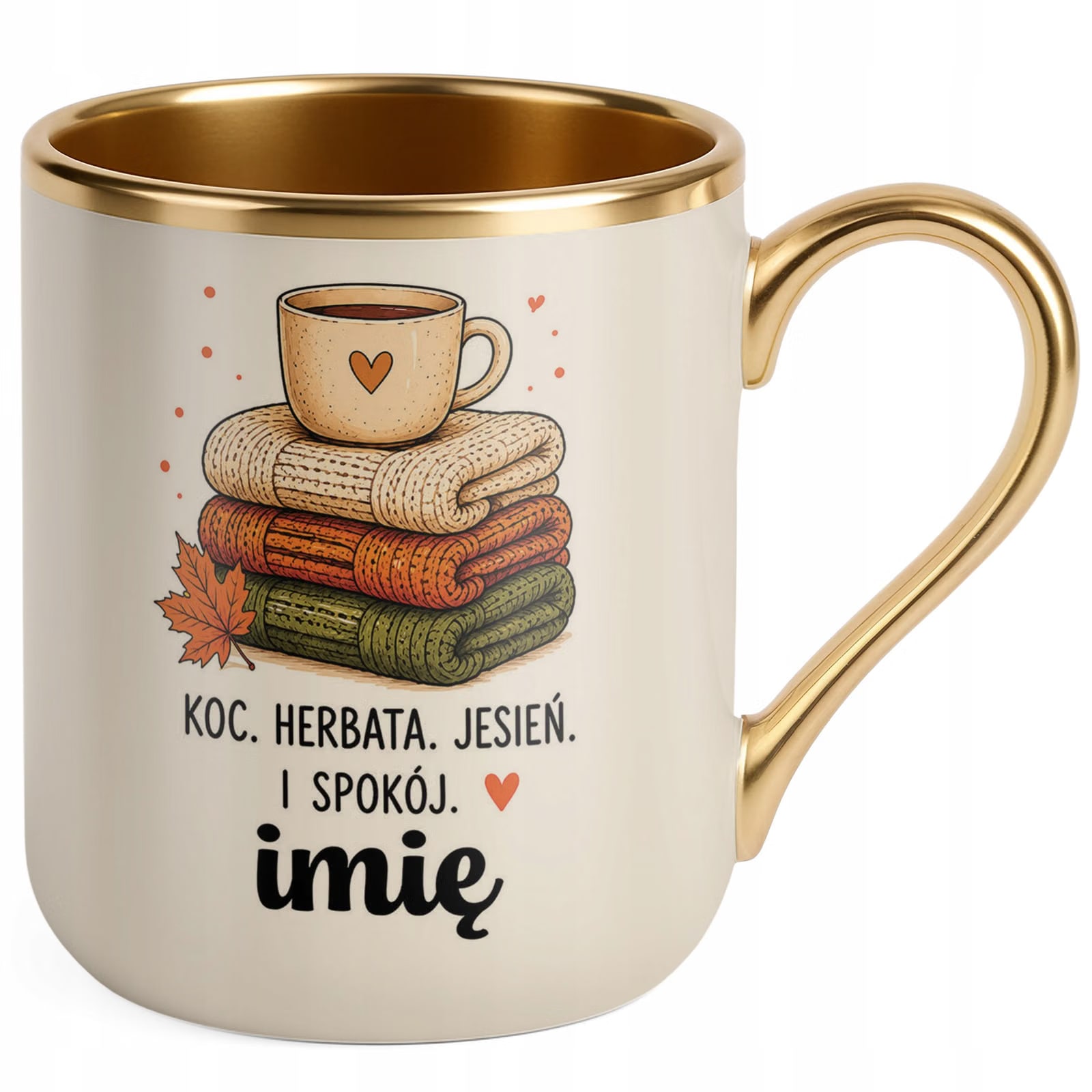 Kubek Personalizowany z nadrukiem Premium Złoty Ecru Jesienny Jesień