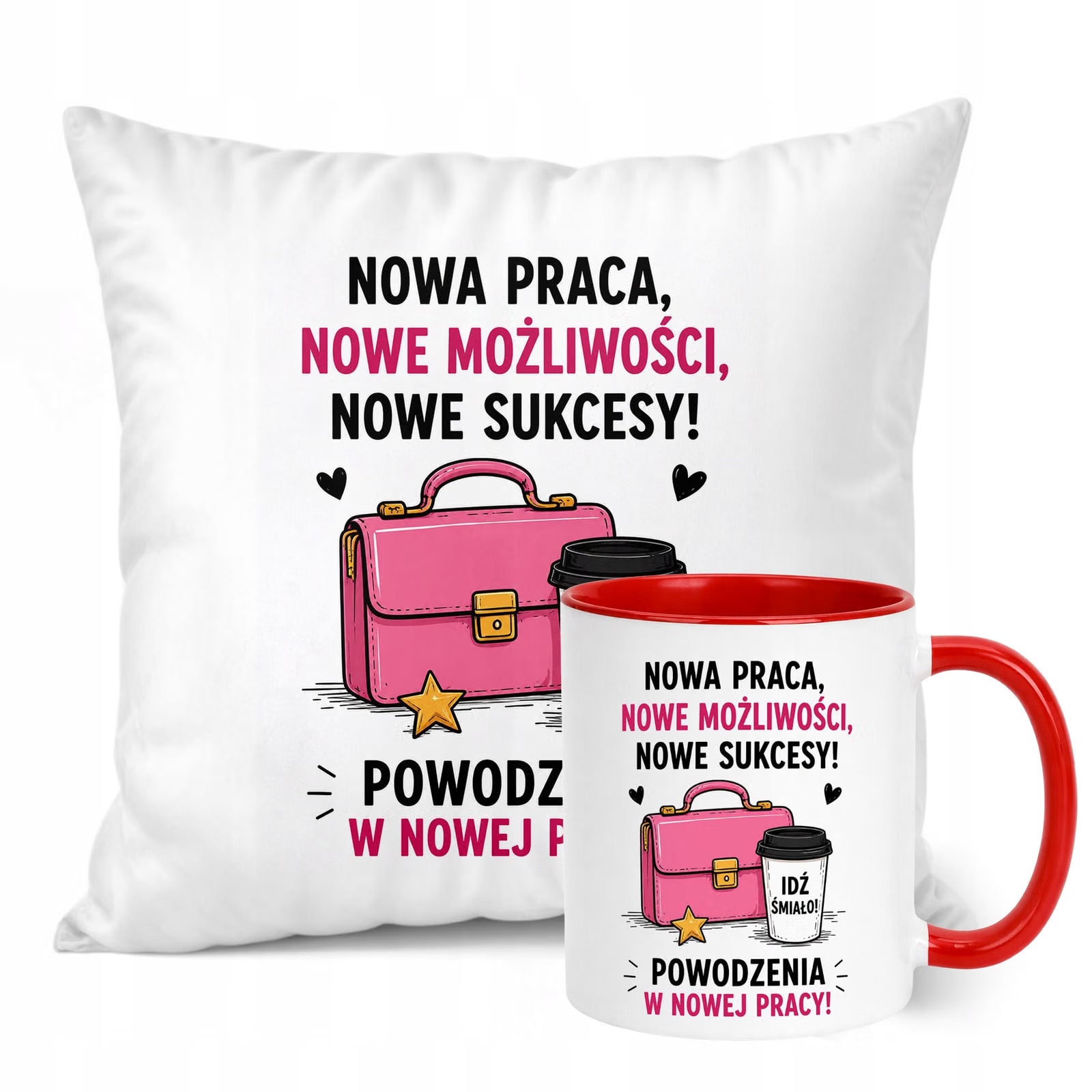 Zestaw Kubek Czerwony Poduszka Z Nadrukiem Odejście z Pracy Prezent