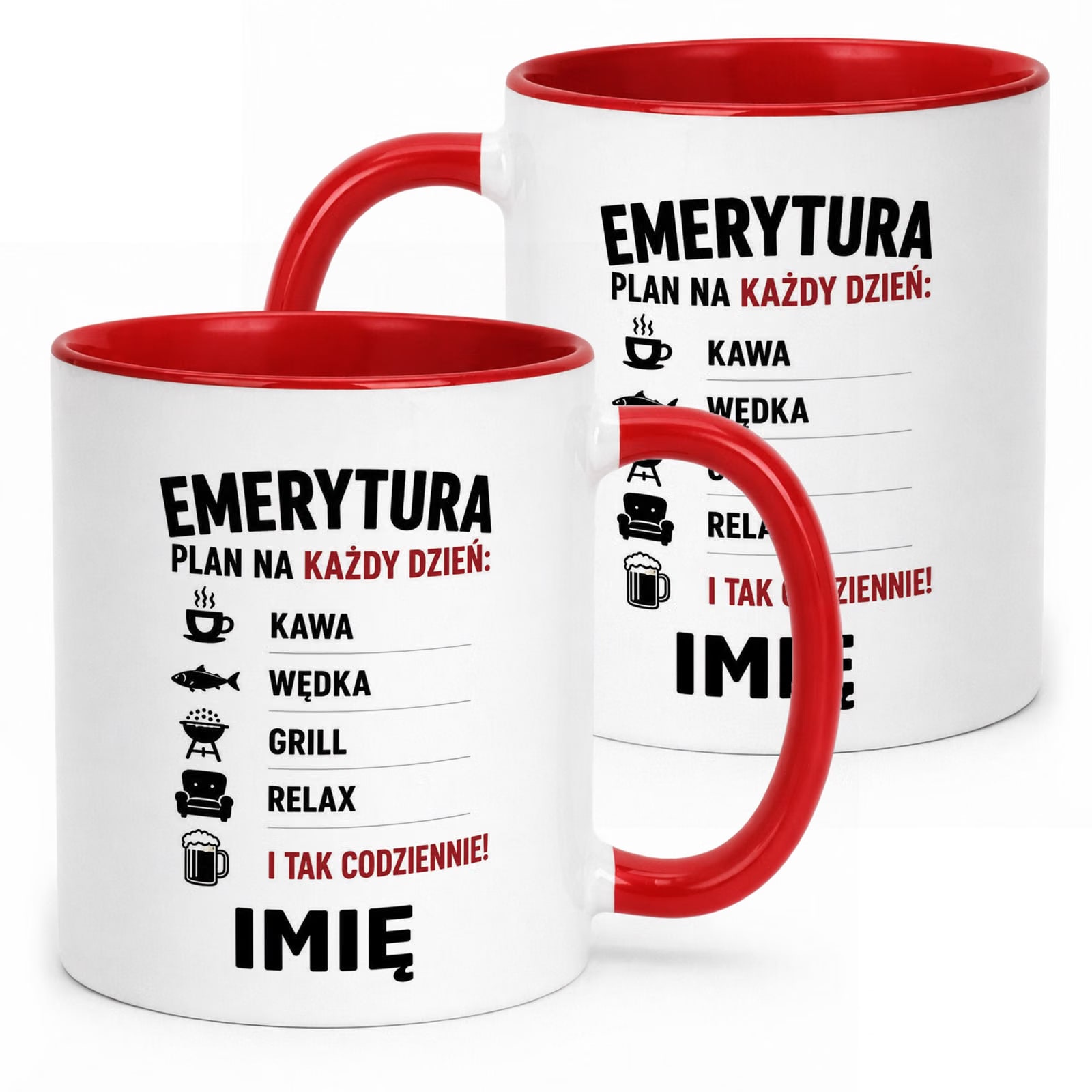 Kubek Czerwony Personalizowany z Nadrukiem Emerytura Dla Emeryta Prezent