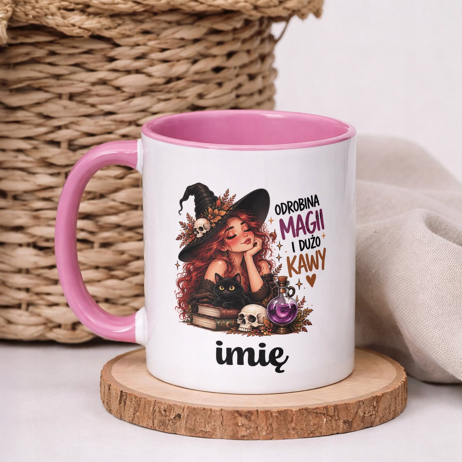 Kubek Różowy Personalizowany z Nadrukiem Dla Kobiet Czarownica Wiedźma