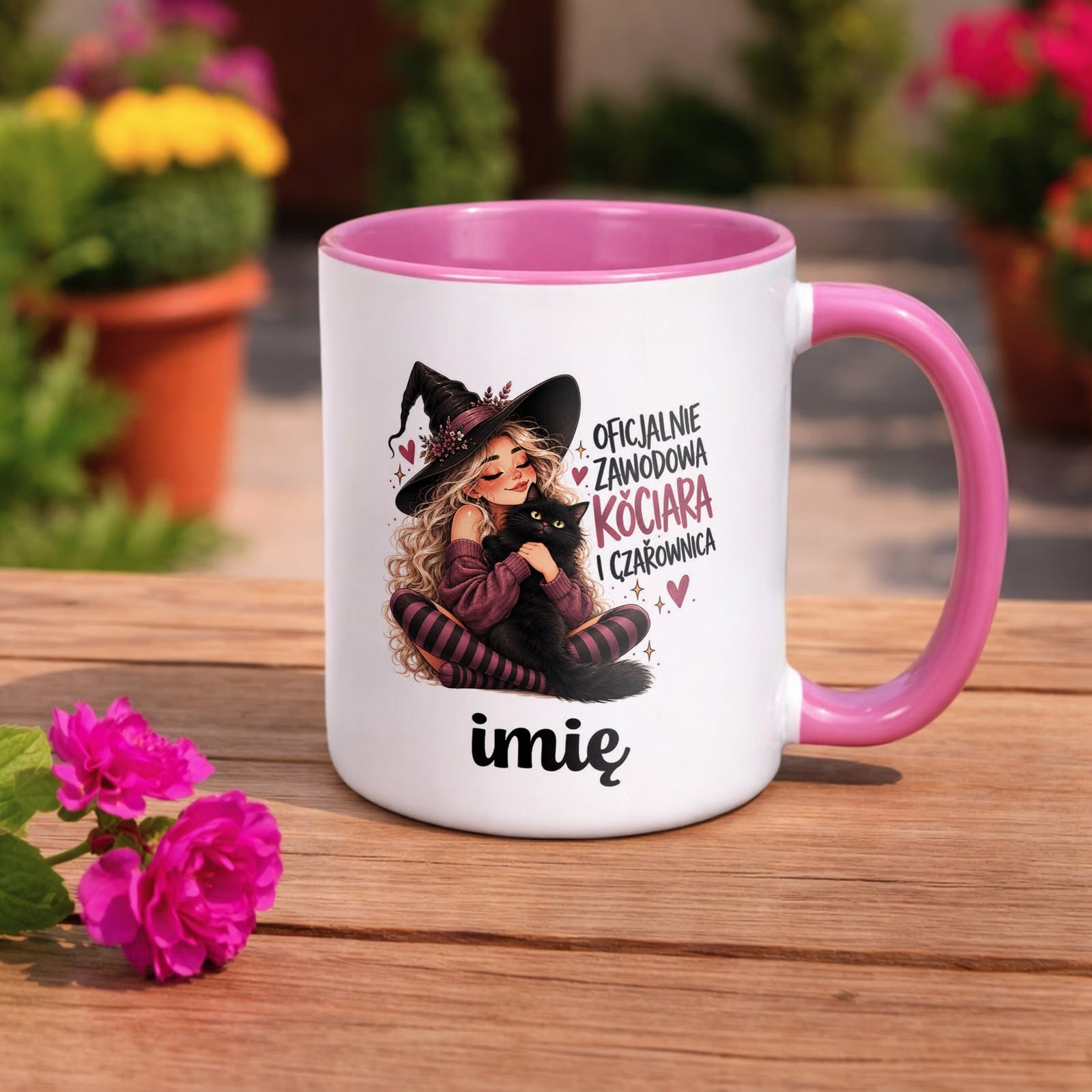 Kubek Różowy Personalizowany z Nadrukiem Dla Kobiet Czarownica Wiedźma
