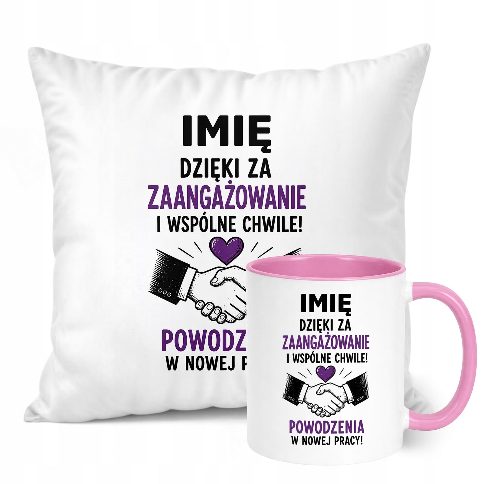 Zestaw Personalizowany Kubek Różowy Poduszka Odejście z Pracy Prezent