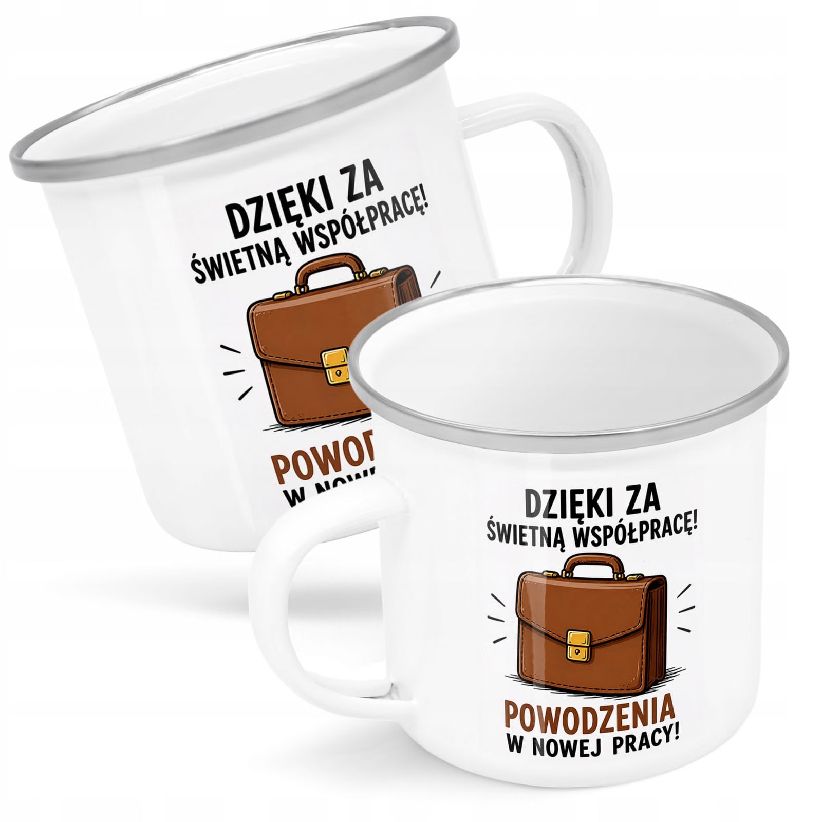 Kubek Emaliowany Odejście z Pracy z Nadrukiem Biały Metalowy Prezent