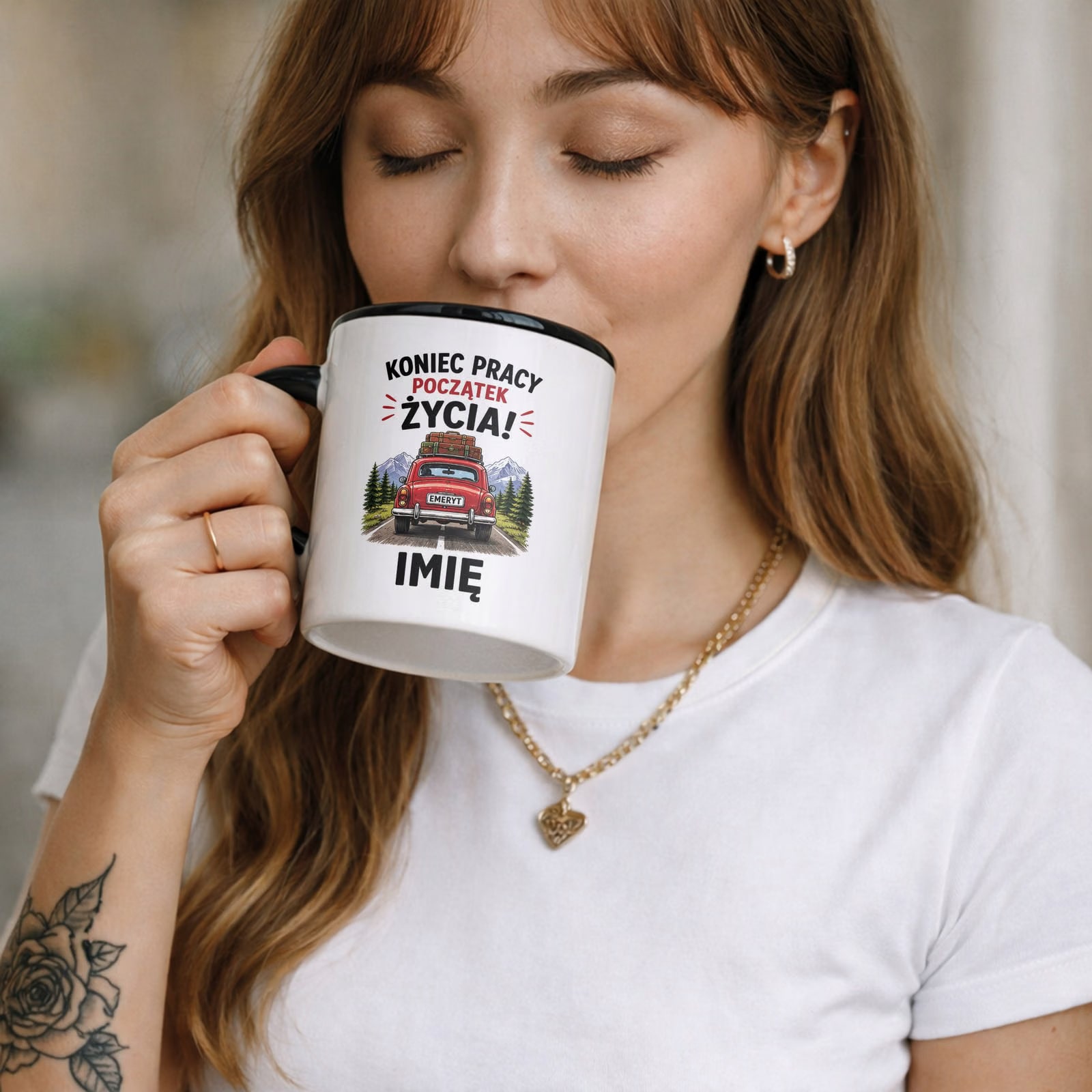 Zestaw Personalizowany Kubek Czarny Poduszka Emerytura Upominek Prezent