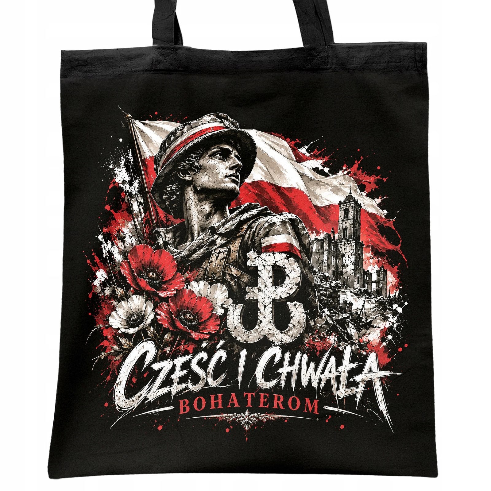 Torba shopper czarna patriotyczna święto niepodległości z nadrukiem