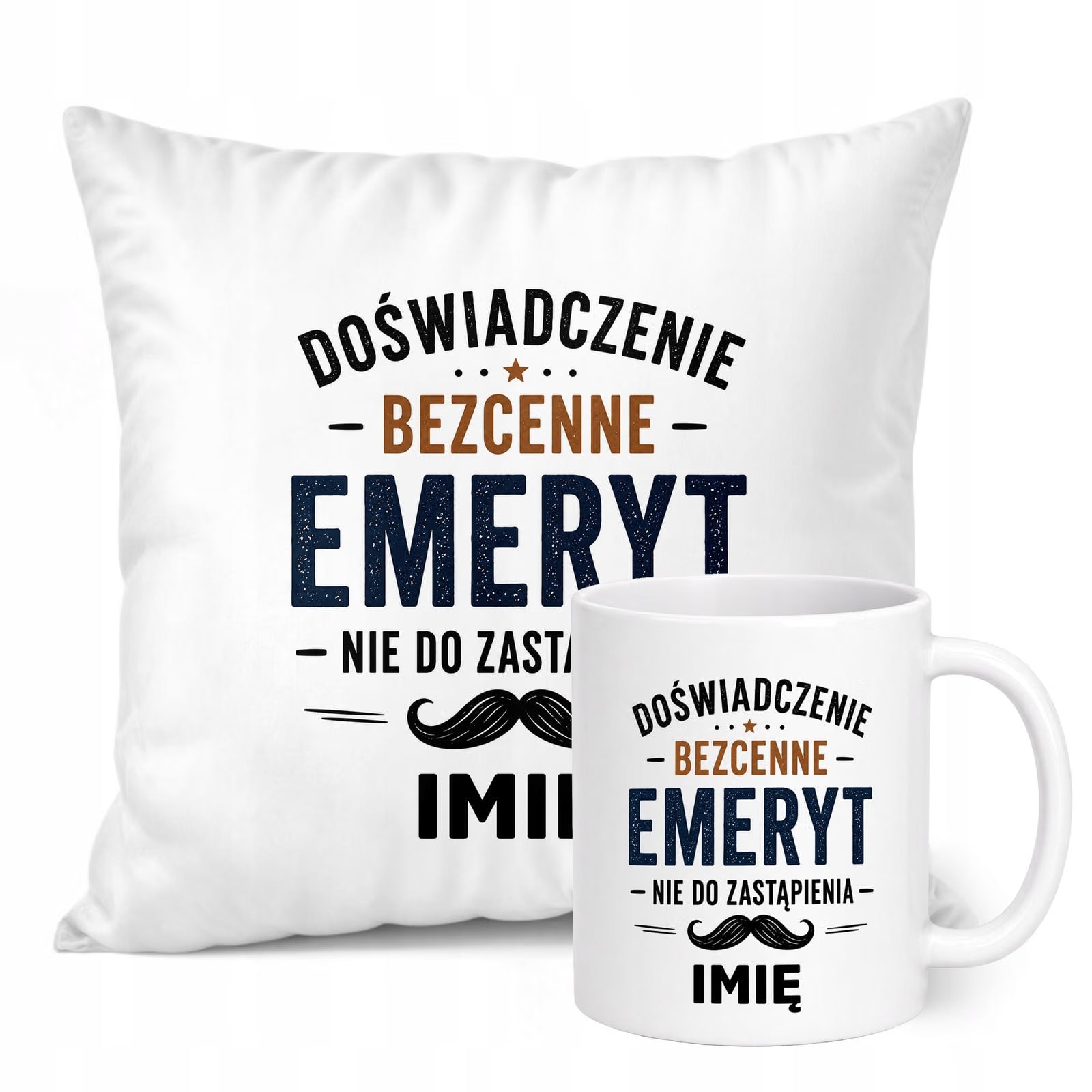 Zestaw Personalizowany Kubek Biały Poduszka Emerytura Dla Emeryta Prezent