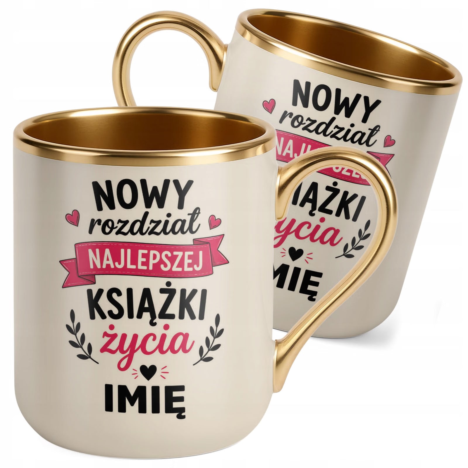 Kubek Personalizowany z nadrukiem Premium Złoty Ecru Emerytura Prezent