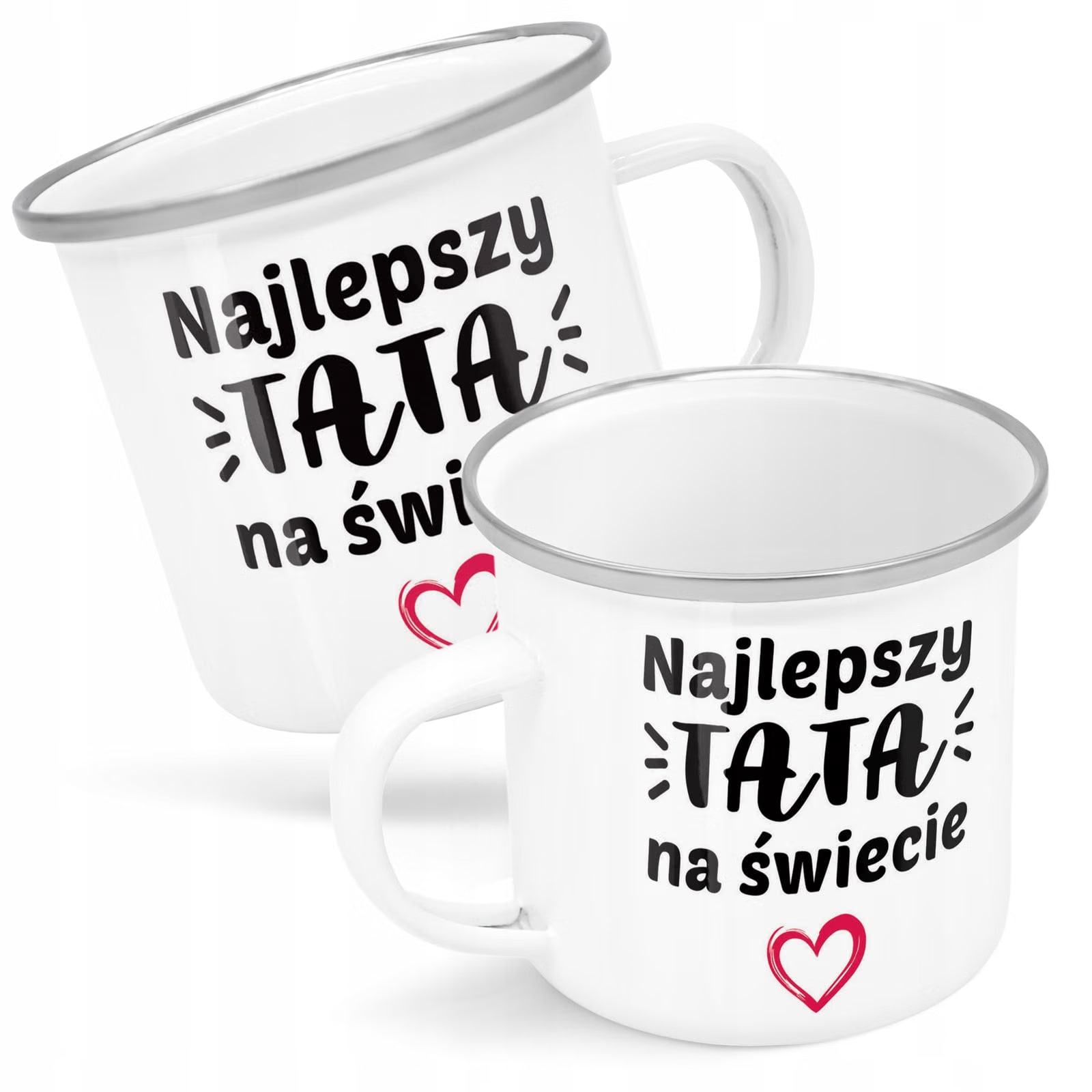 Kubek Emaliowany Dzień Ojca Dla Taty Najlepszy z Nadrukiem Biały Metalowy