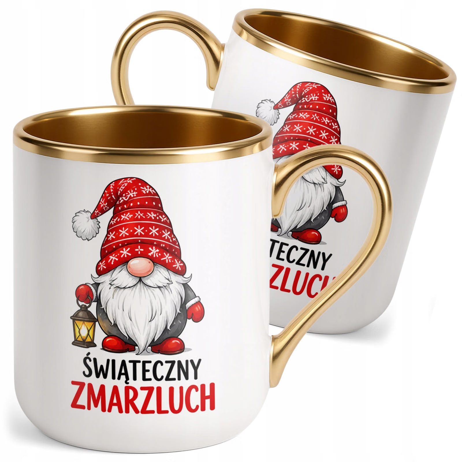Kubek Premium Złoty Boże Narodzenie Mikołajki Święta Skrzat Prezent