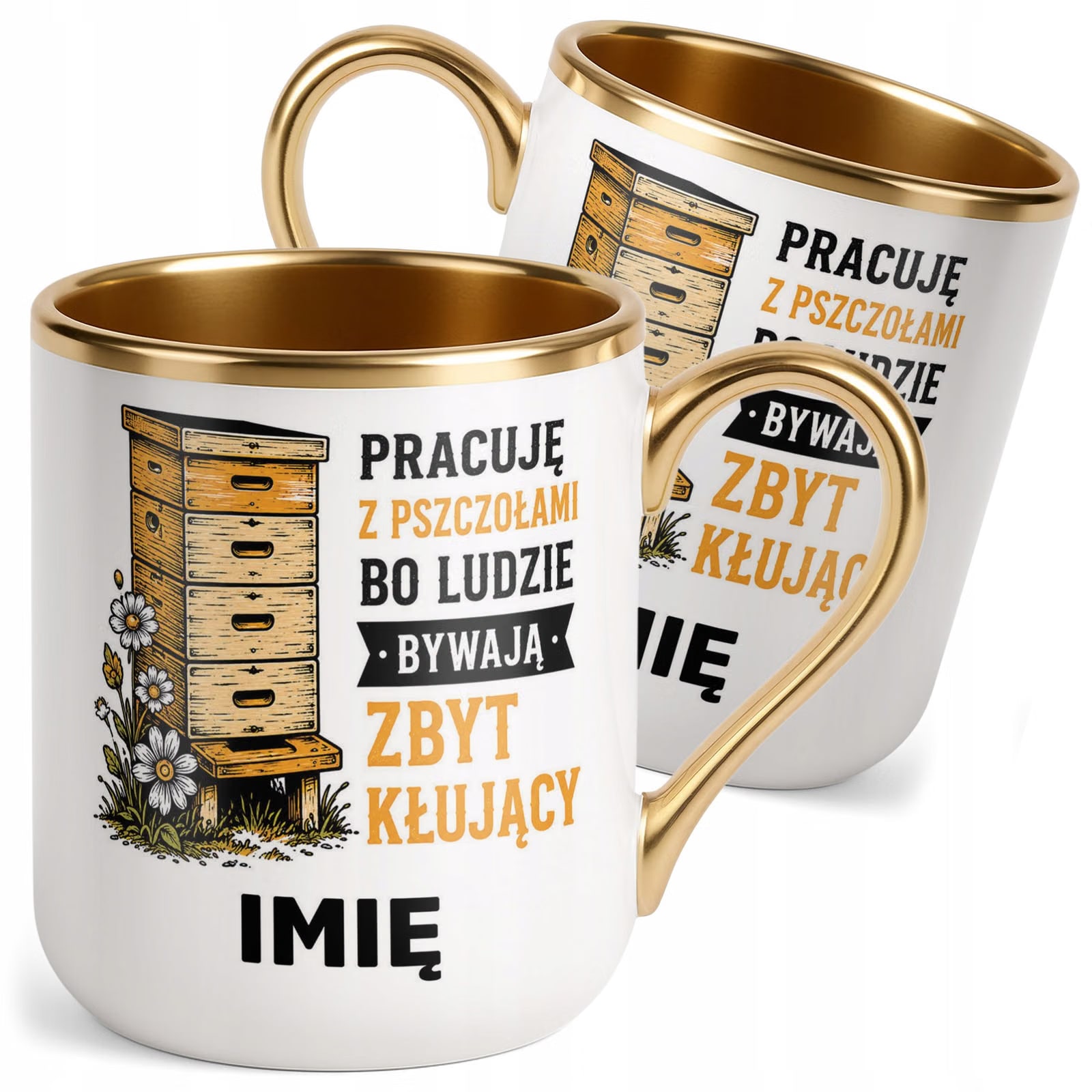 Kubek Personalizowany z nadrukiem Premium Złoty Dla Pszczelarza Prezent