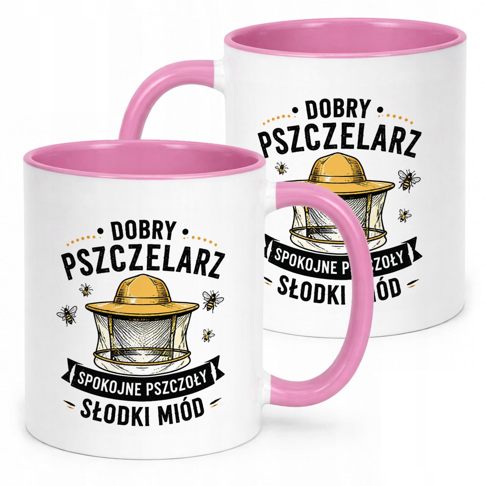 Różowy Kubek z nadrukiem Dla Pszczelarza Szef Pasieki Upominek Prezent