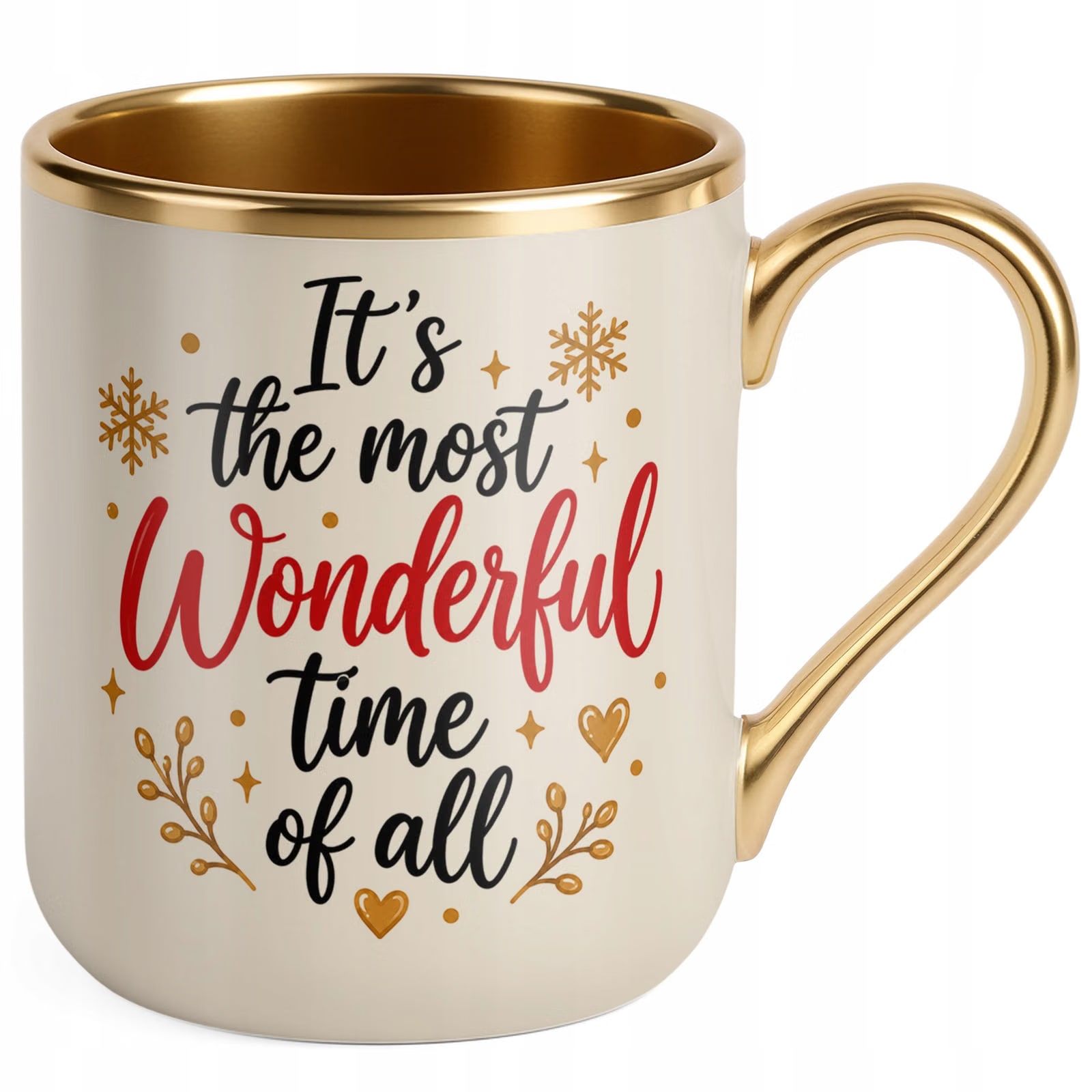 Kubek Premium Złoty Ecru Boże Narodzenie The Most Wonderful Time Prezent
