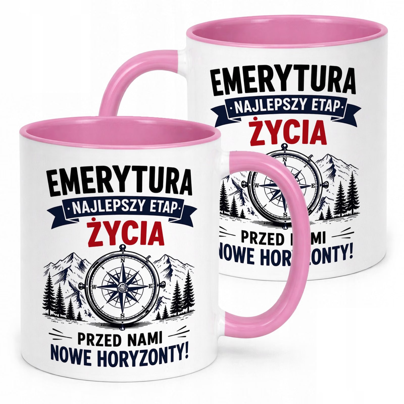Kubek Różowy z nadrukiem Emerytura Dla Emeryta Upominek Prezent