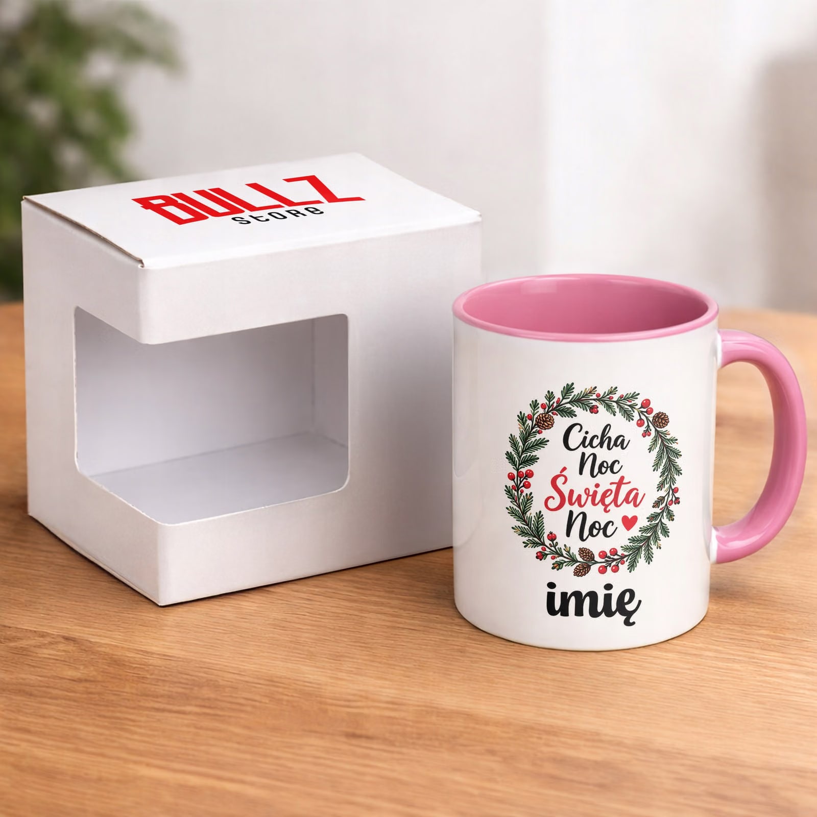 Kubek Różowy Personalizowany z Nadrukiem Boże Narodzenie Święta Prezent