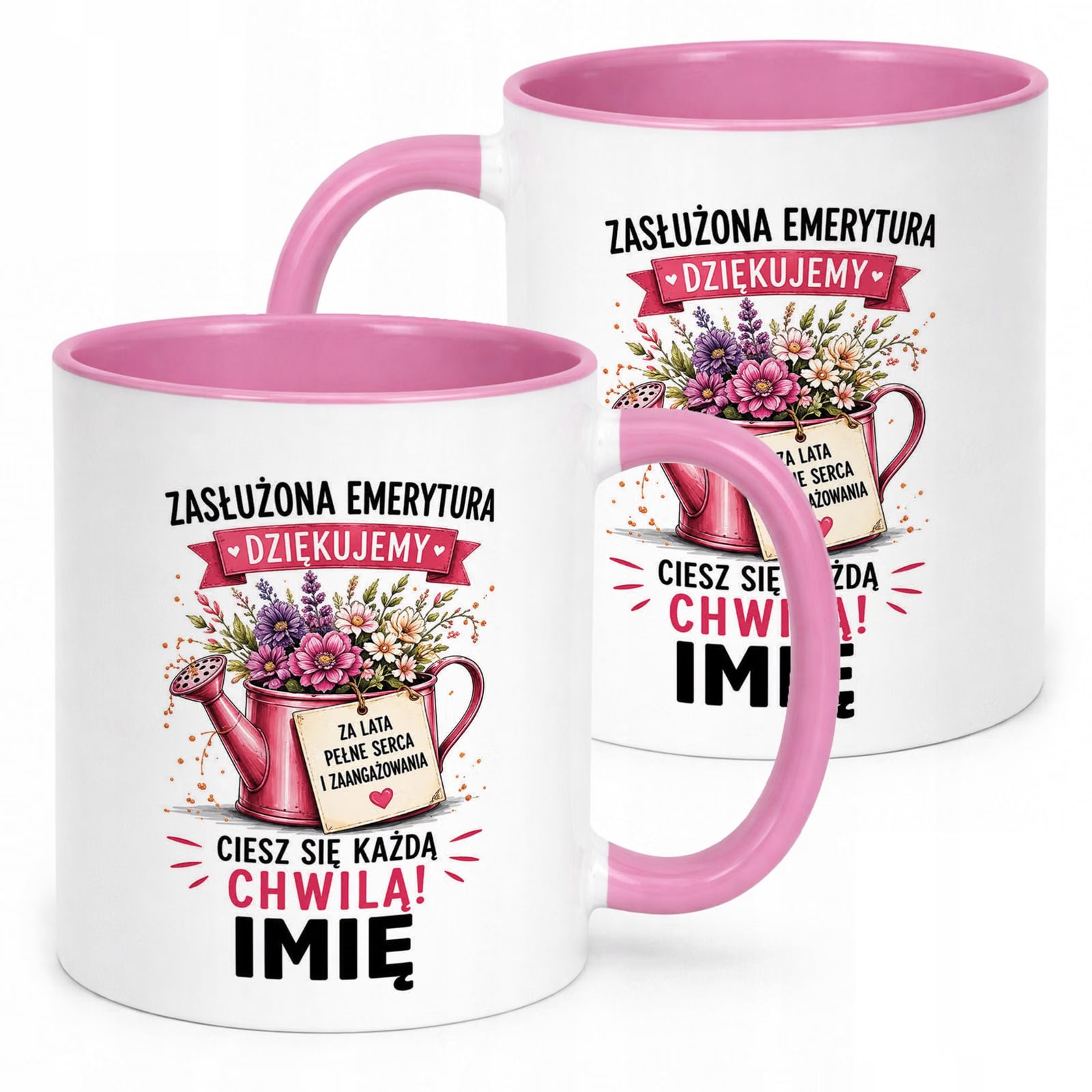 Kubek Różowy Personalizowany z Nadrukiem Emerytura Dla Emerytki Prezent