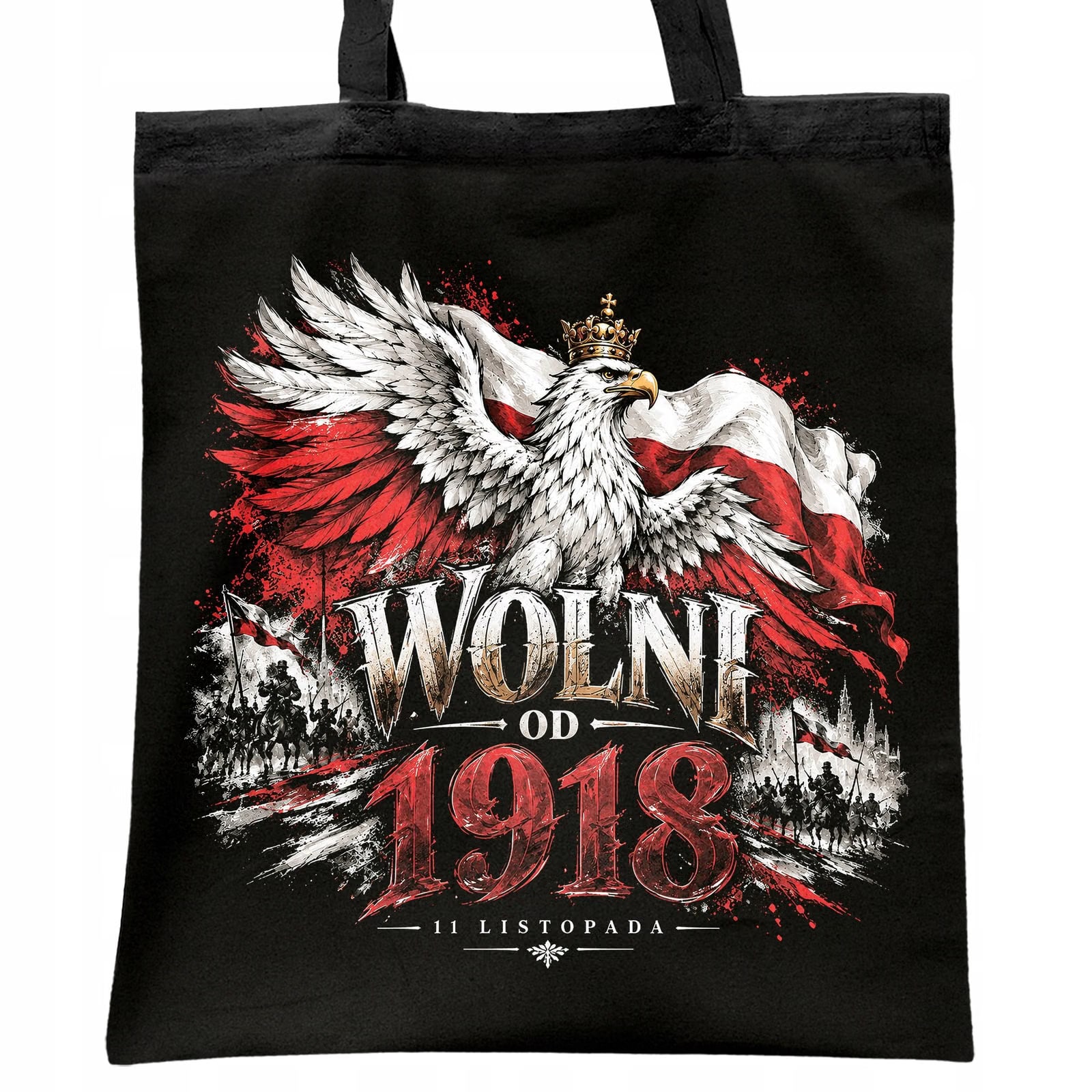 Torba shopper czarna patriotyczna święto niepodległości z nadrukiem
