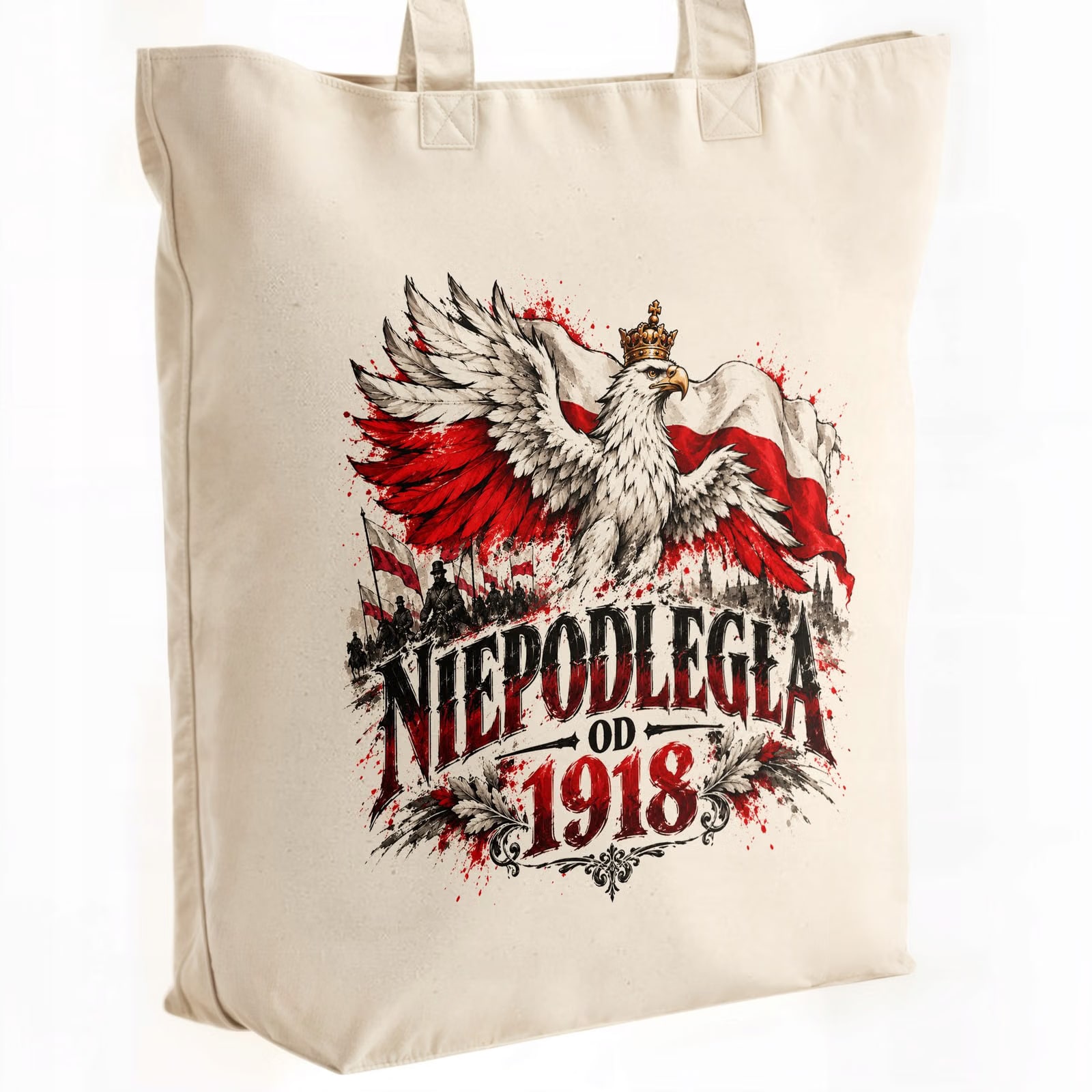 Torba shopper ecru premium patriotyczna święto niepodległości z nadrukiem