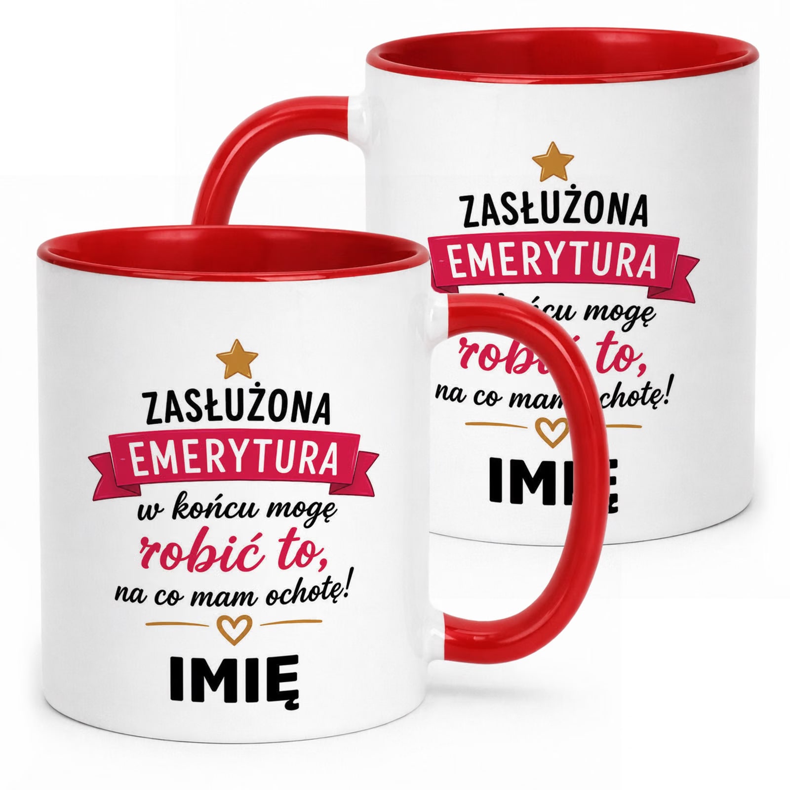 Kubek Czerwony Personalizowany z Nadrukiem Emerytura Dla Emerytki Prezent