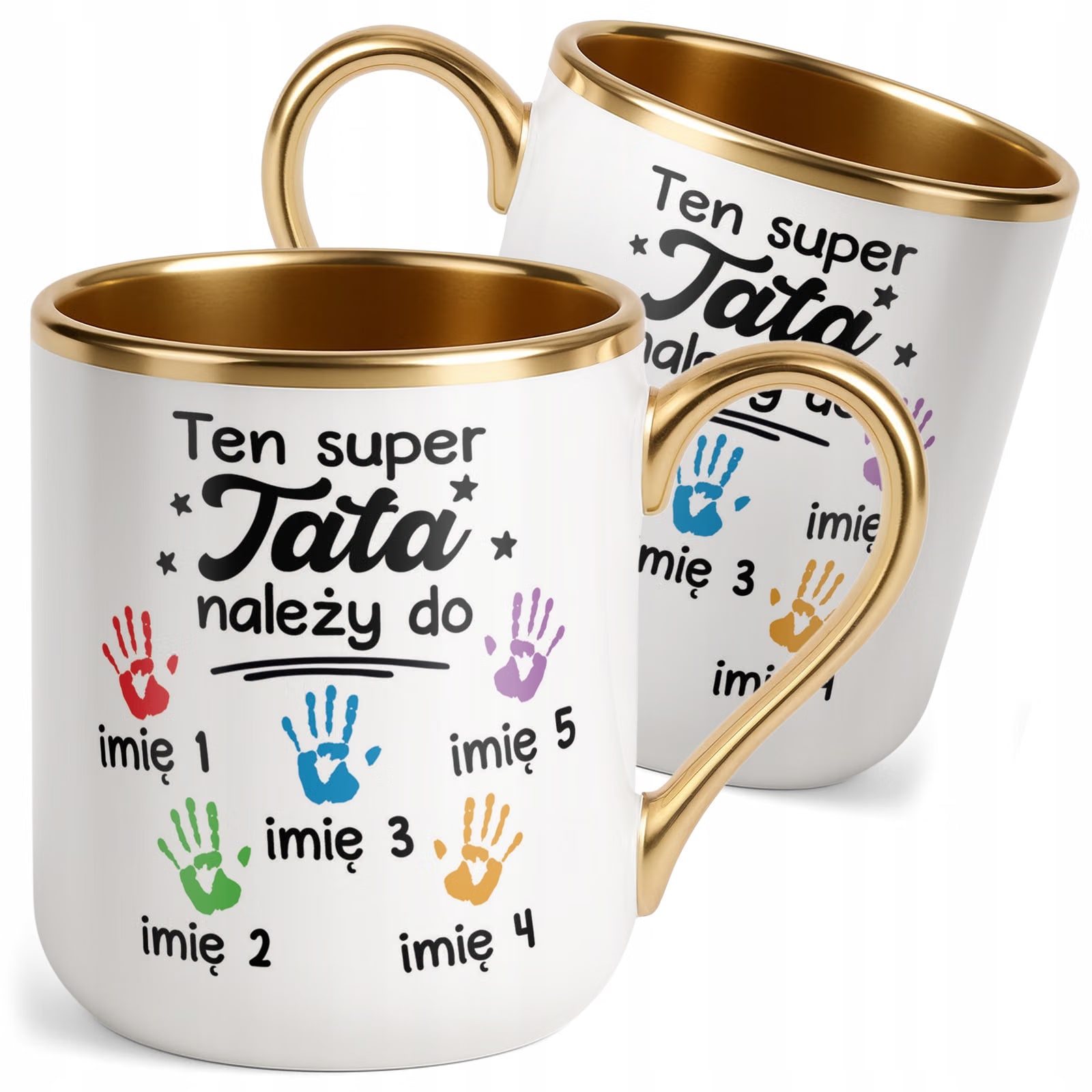 Kubek Premium Złoty Personalizowany Dzień Ojca Tata Należy Do 5 Dzieci