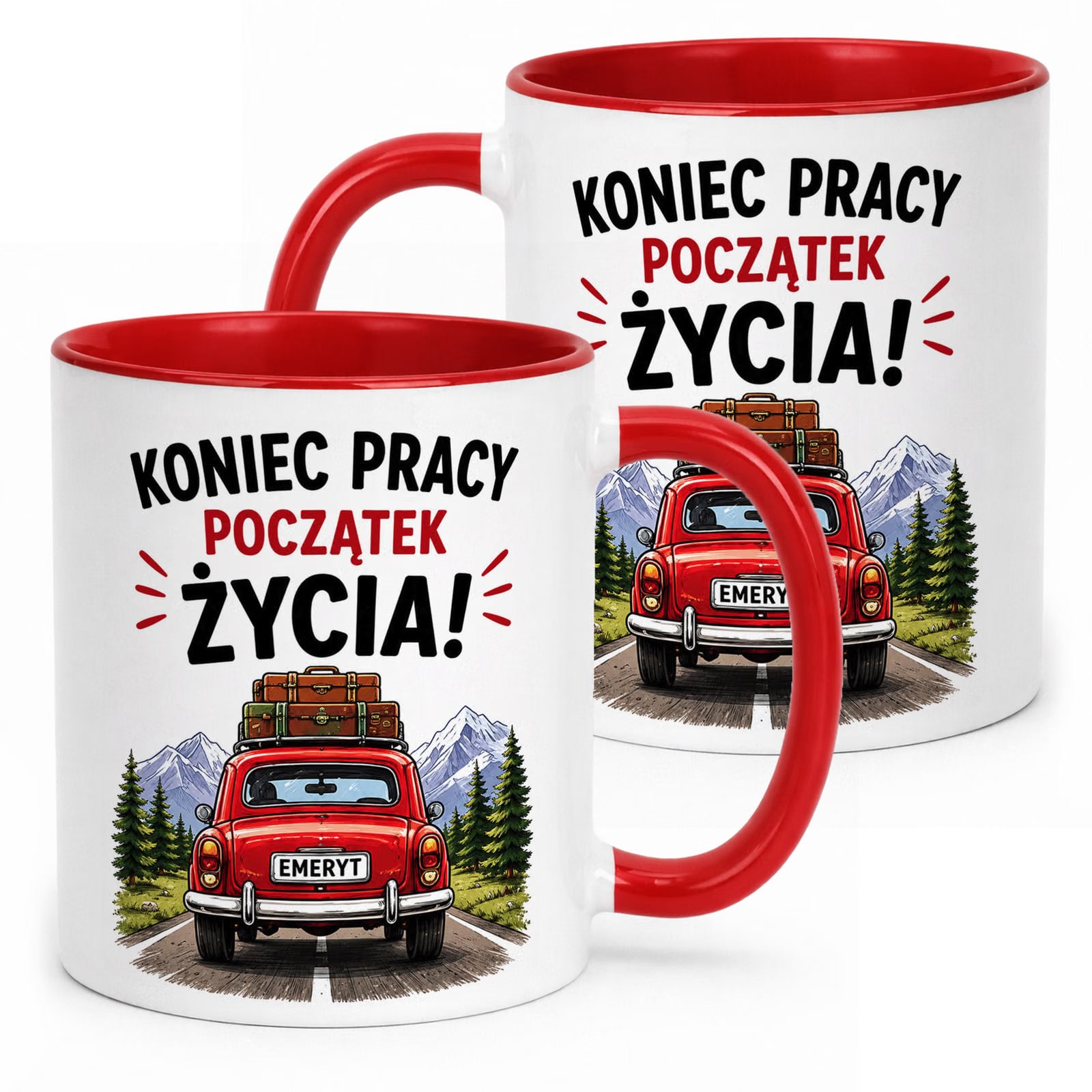 Kubek Czerwony z nadrukiem Emerytura Dla Emeryta Emerytki Upominek Prezent