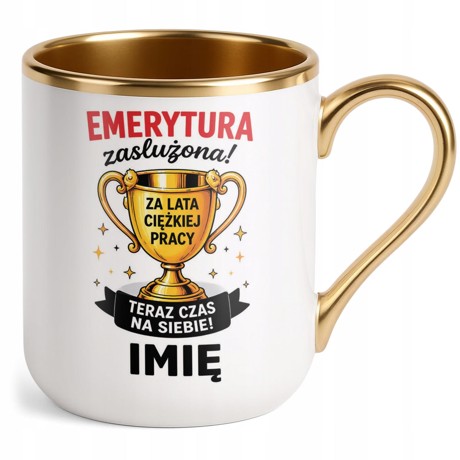 Kubek Personalizowany z nadrukiem Premium Złoty Emerytura Prezent