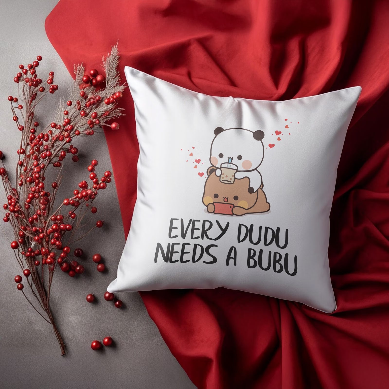 Zestaw Kubek + Poduszka 38×38 cm Walentynki Bubu i Dudu Dla Pary Prezent