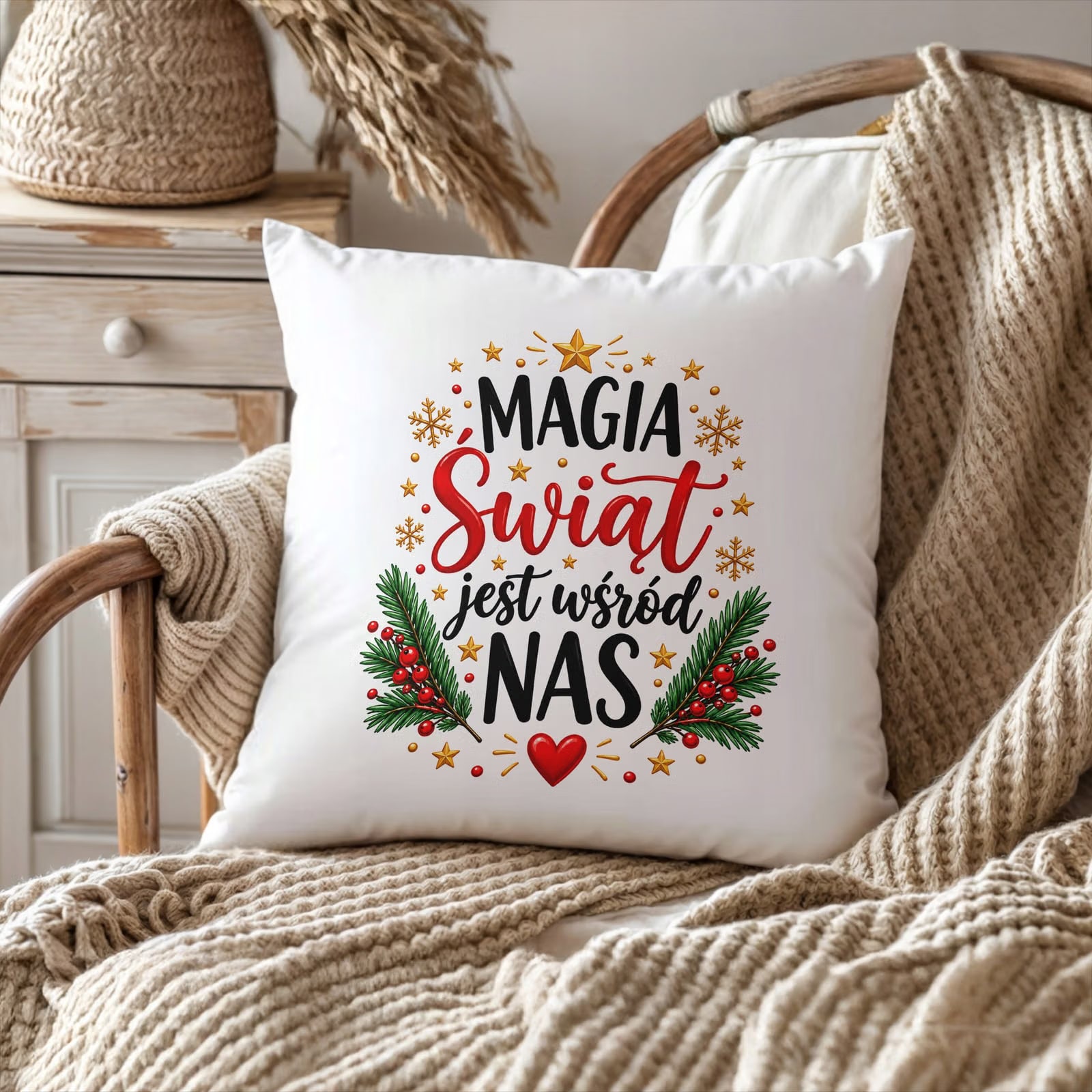 Poduszka Jasiek 38×38 cm z nadrukiem Boże Narodzenie Święta Prezent
