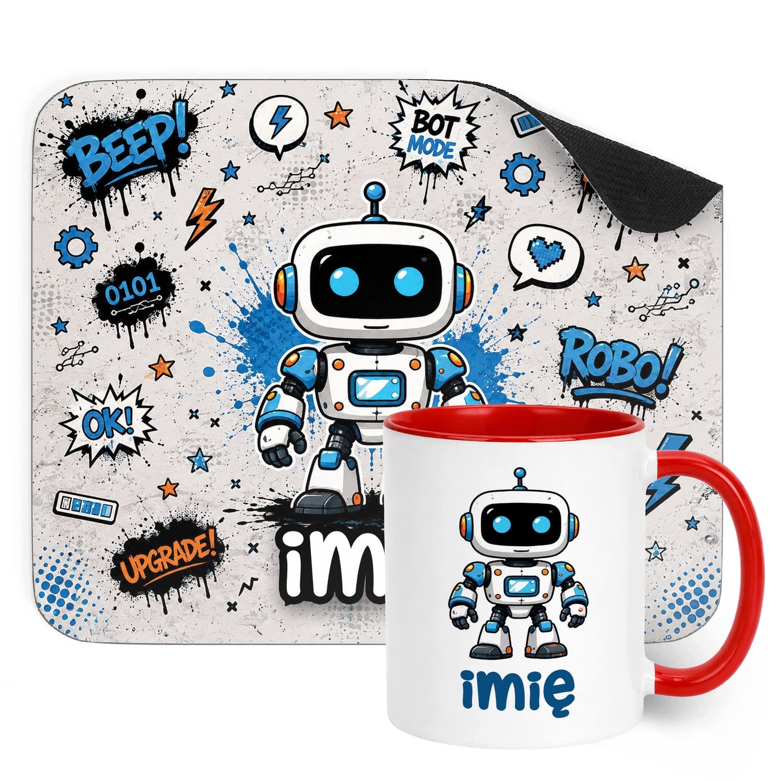 Zestaw personalizowany Kubek Czerwony Podkładka pod mysz Robot