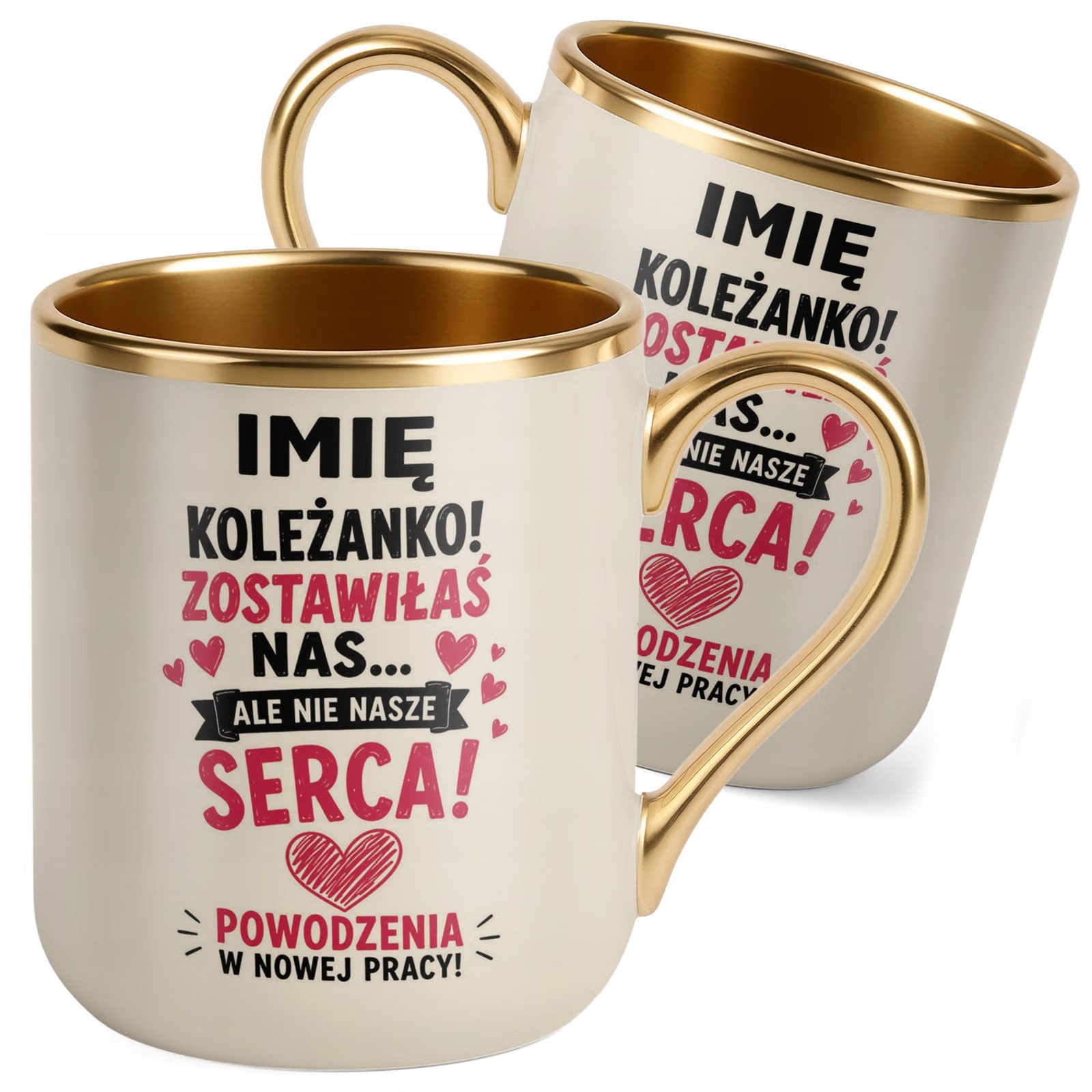 Kubek Personalizowany z nadrukiem Premium Złoty Ecru Odejście z Pracy