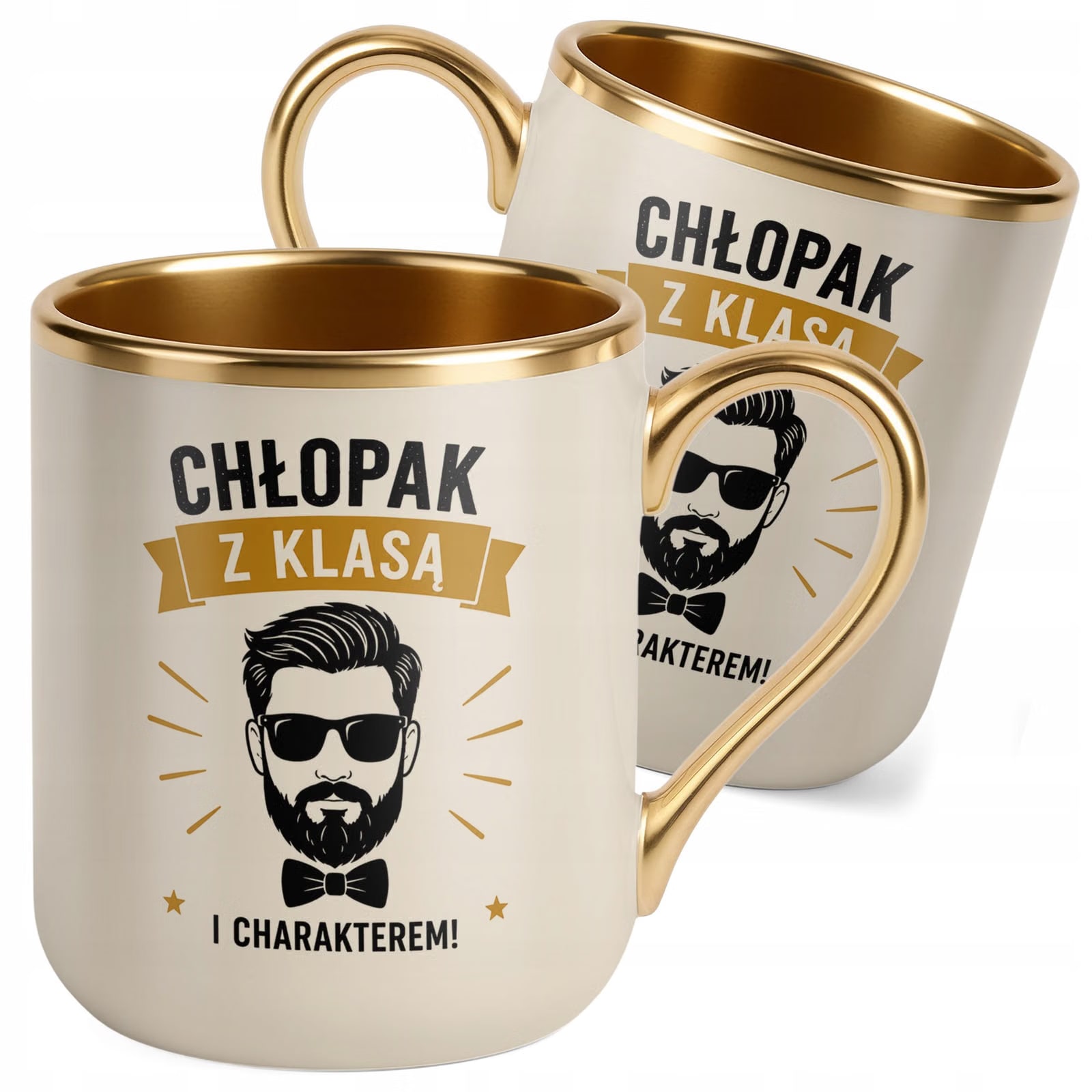 Kubek z nadrukiem Premium Złoty Ecru Dzień Chłopaka Mężczyzny Prezent