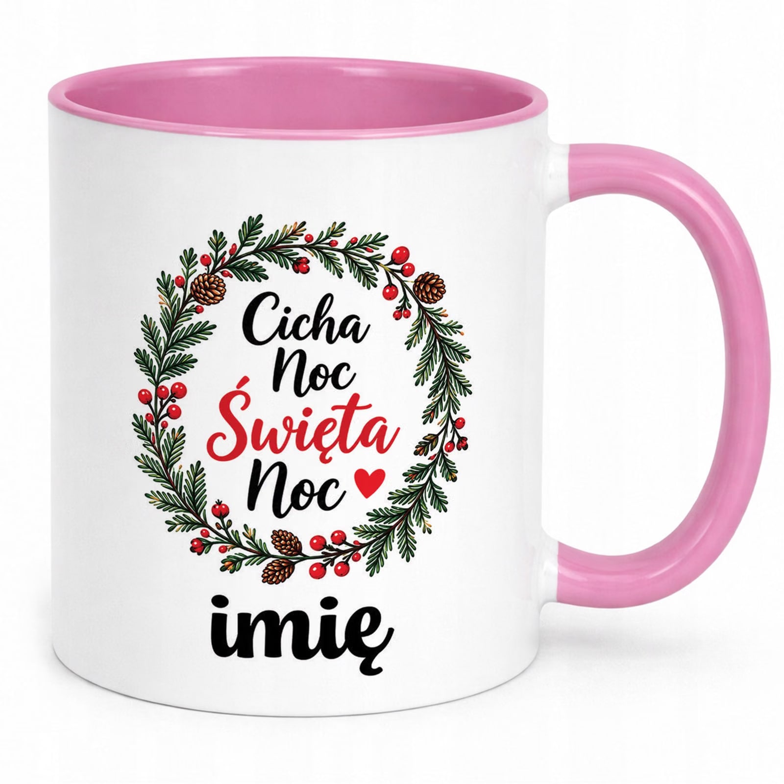 Kubek Różowy Personalizowany z Nadrukiem Boże Narodzenie Święta Prezent