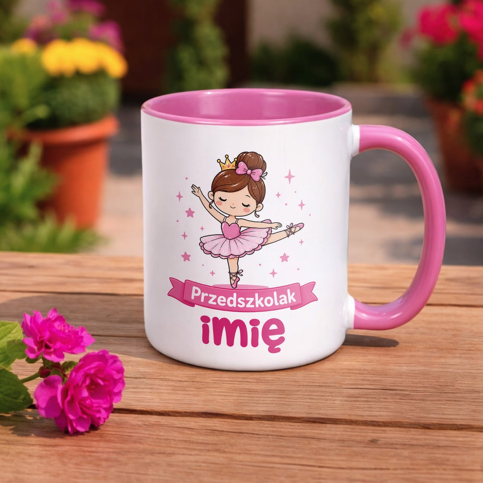 Zestaw Personalizowany Kubek Różowy Poduszka Przedszkolak Baletnica
