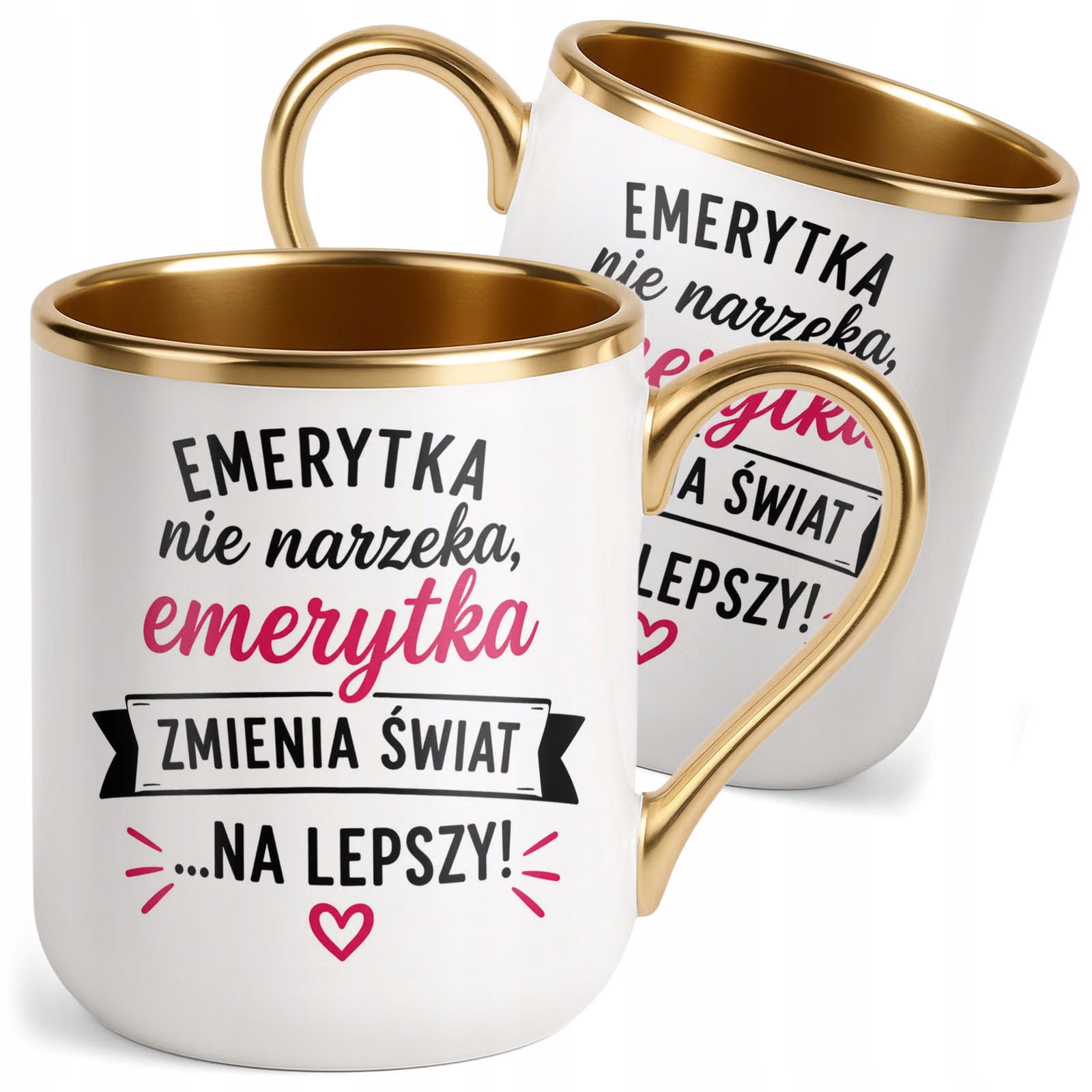 Kubek z nadrukiem Premium Złoty Emerytura Dla Emerytki Upominek Prezent