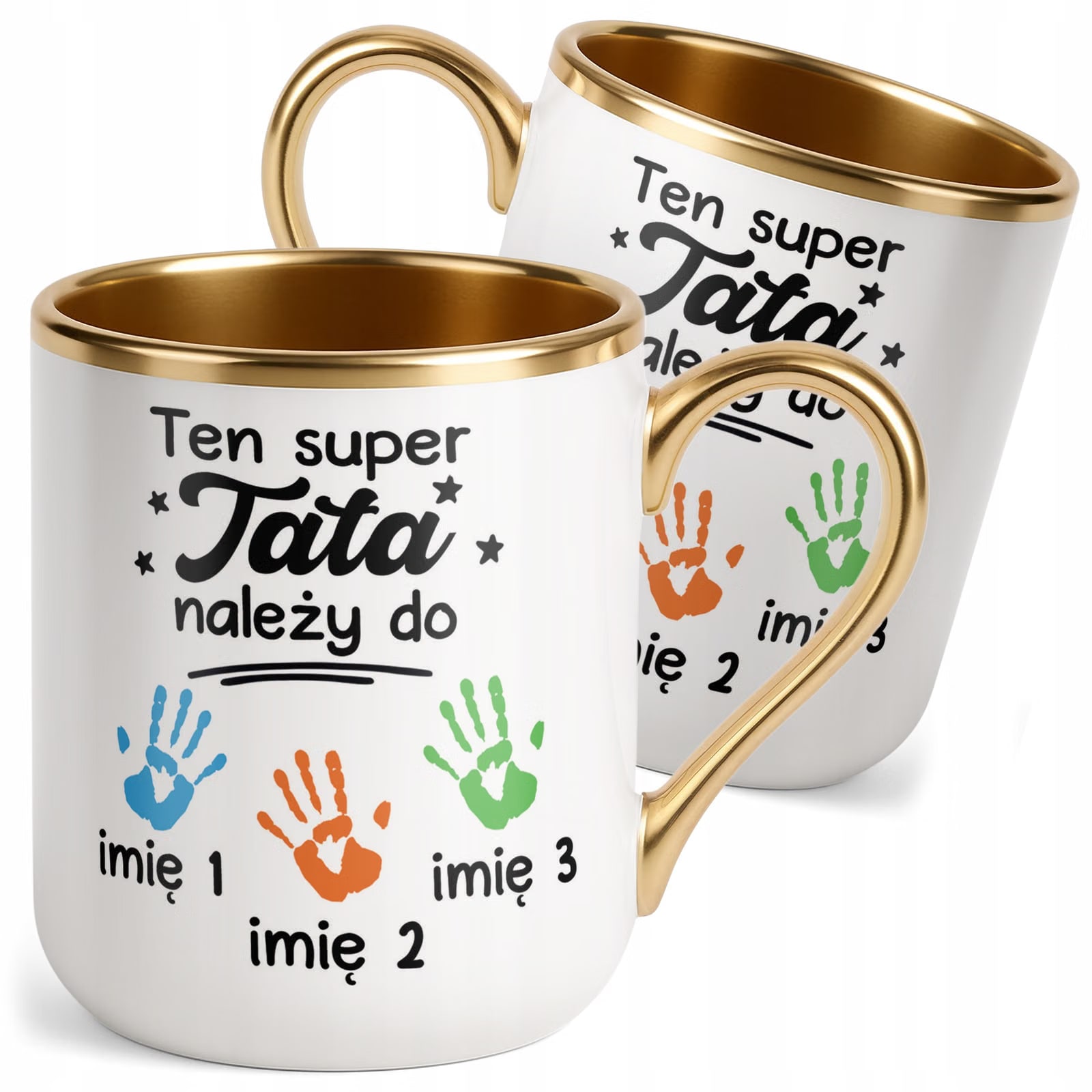 Kubek Premium Złoty Personalizowany Dzień Ojca Tata Należy Do 3 Dzieci