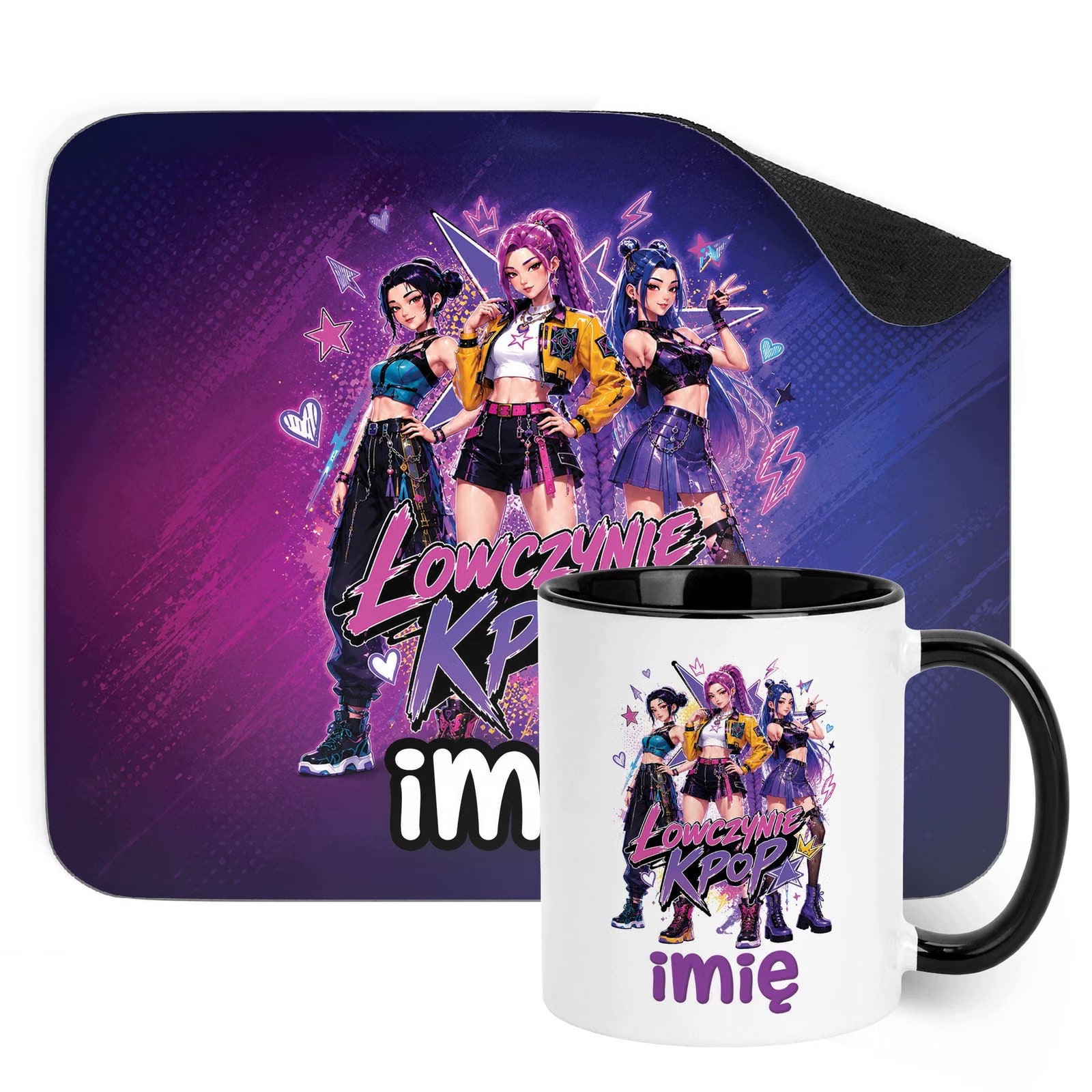 Zestaw personalizowany Kubek Czarny Podkładka pod mysz Łowczynie Kpop