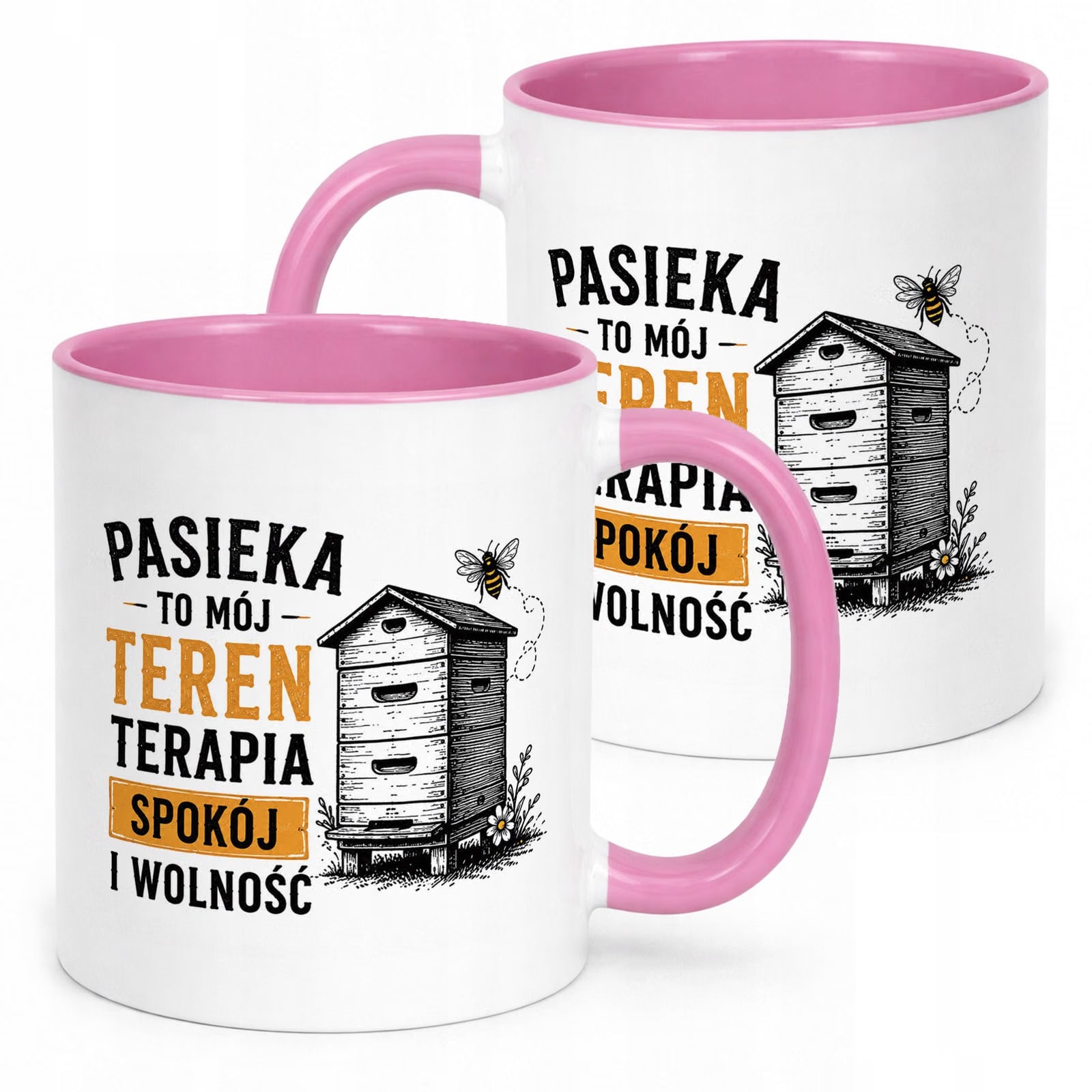 Różowy Kubek z nadrukiem Dla Pszczelarza Szef Pasieki Upominek Prezent