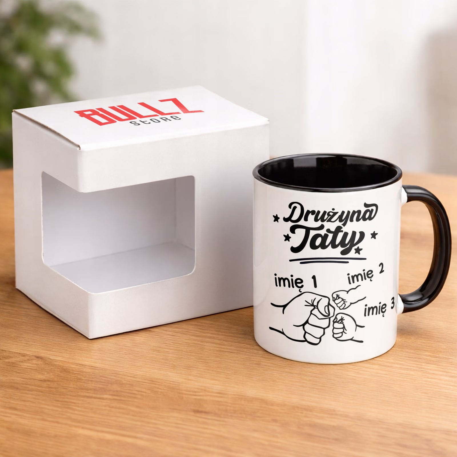 Kubek Czarny Personalizowany Dzień Ojca Najlepsza Drużyna 2 Dzieci