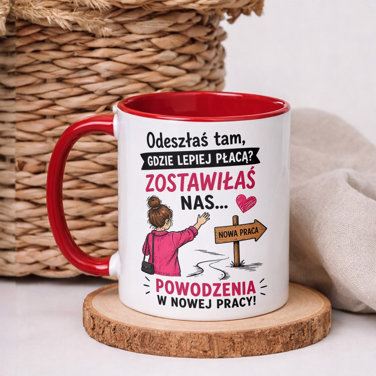 Kubek Czerwony z nadrukiem Pożegnanie Odejście z Pracy Dla Koleżanki