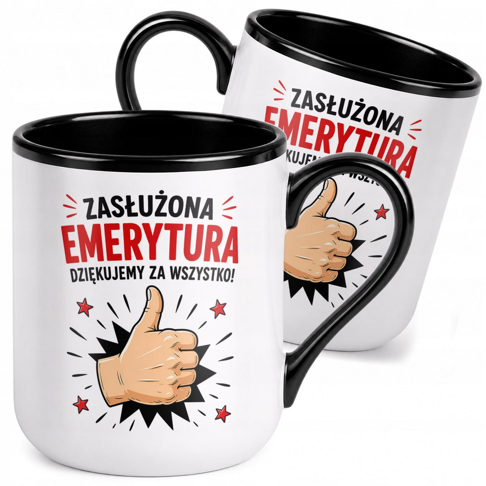 Kubek z nadrukiem Premium Czarny Emerytura Dla Emeryta Upominek Prezent