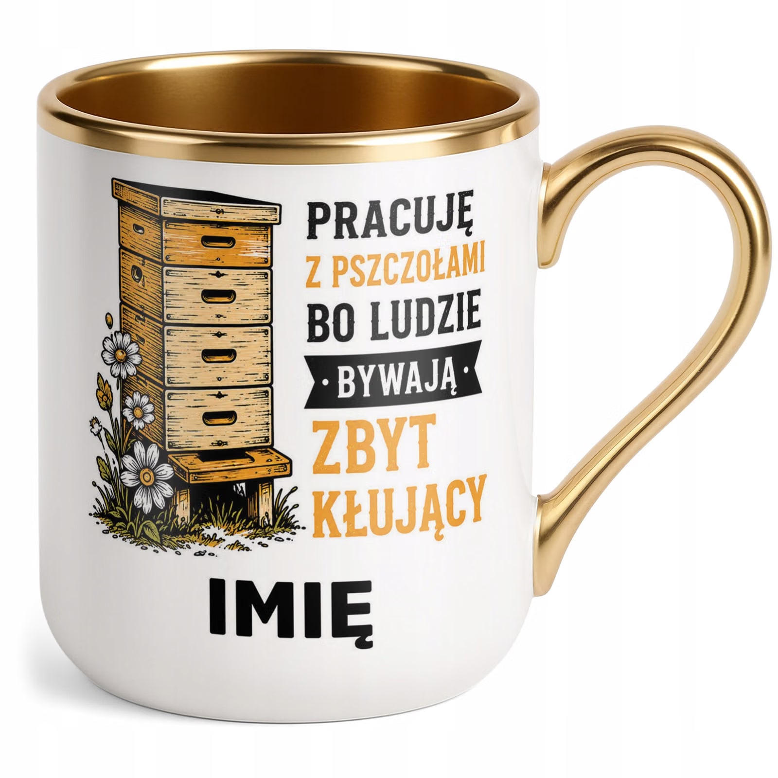 Kubek Personalizowany z nadrukiem Premium Złoty Dla Pszczelarza Prezent