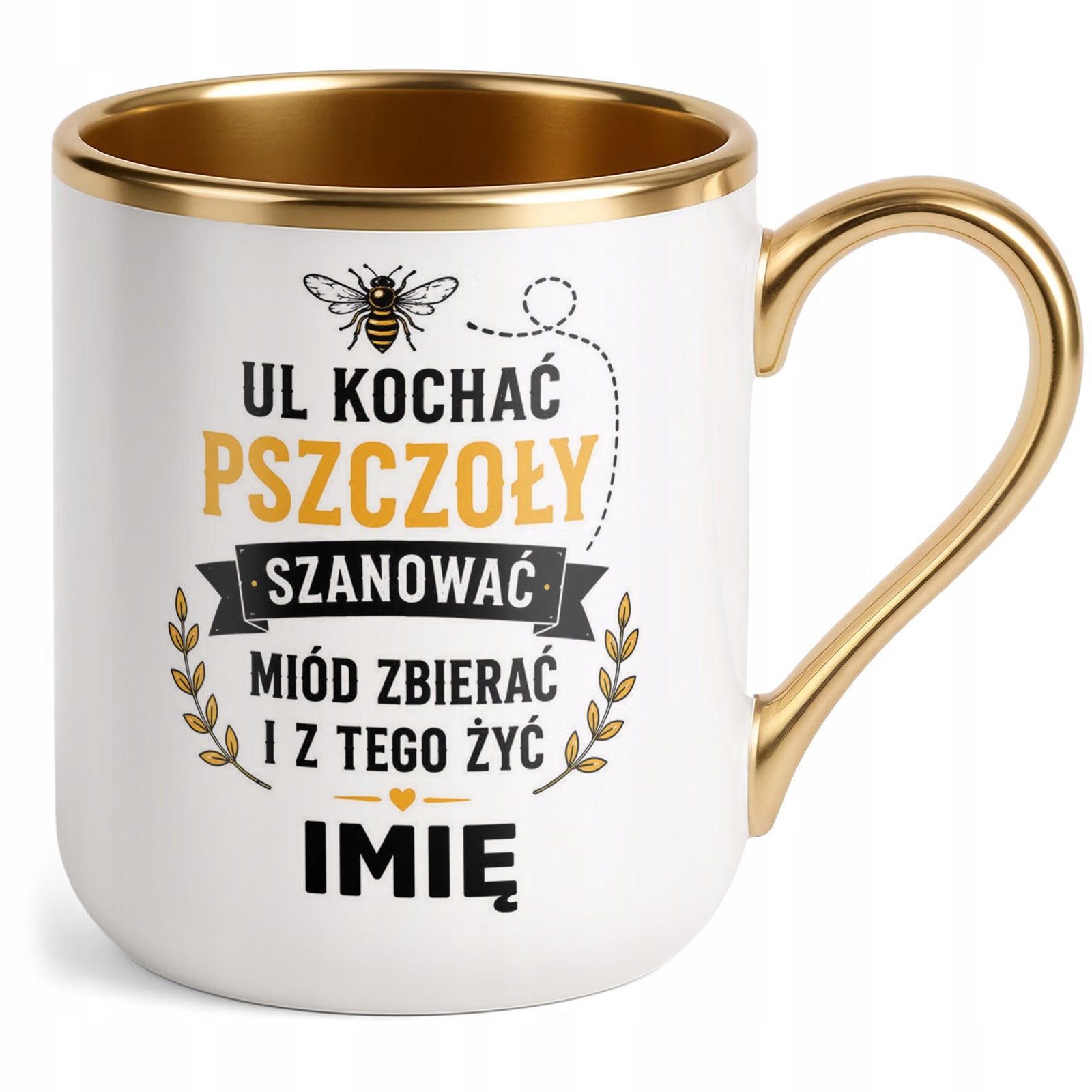 Kubek Personalizowany z nadrukiem Premium Złoty Dla Pszczelarza Prezent