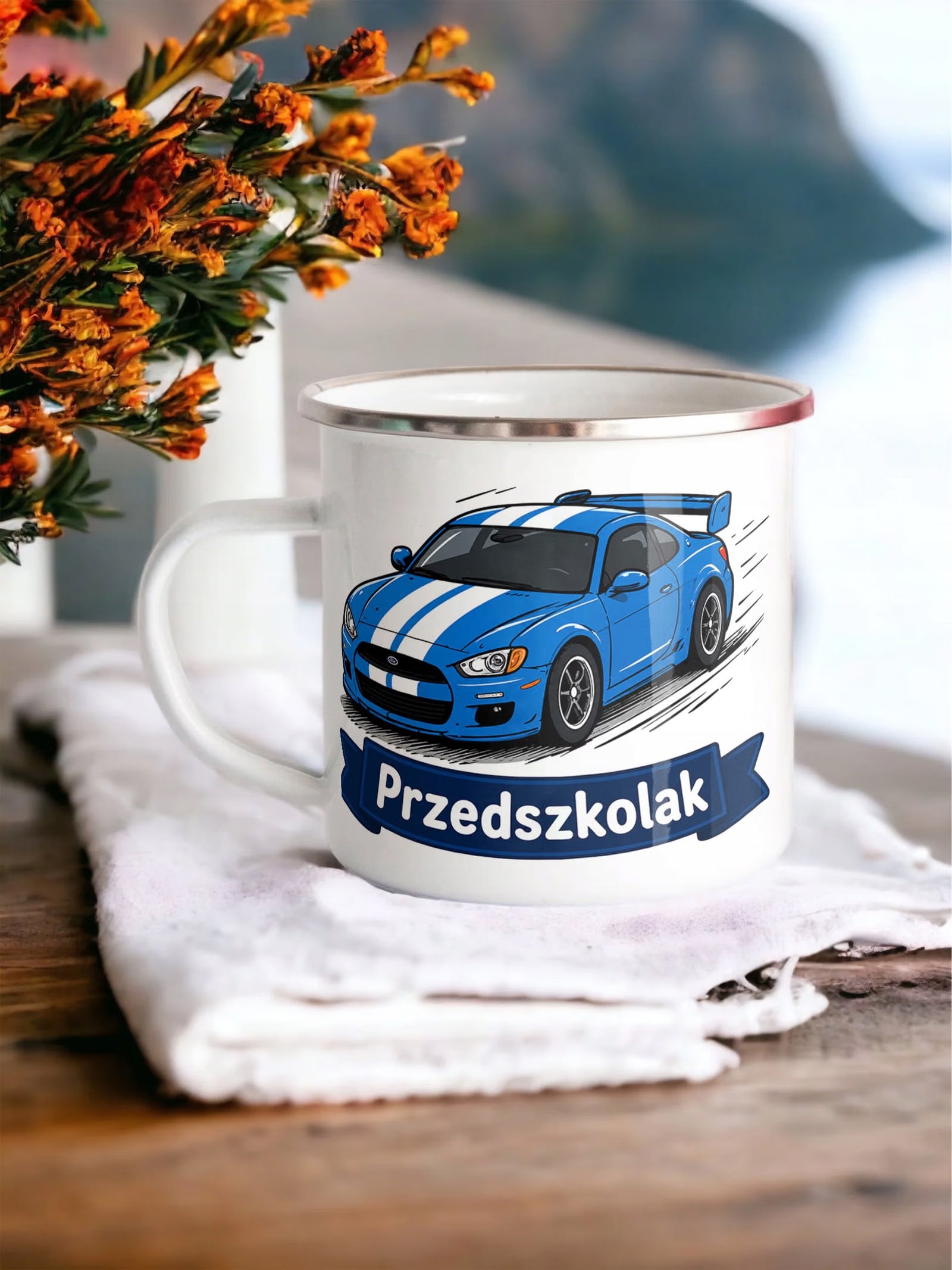 Zestaw Plecak Worek Kubek Emaliowany Z Nadrukiem Przedszkolak Szkoła